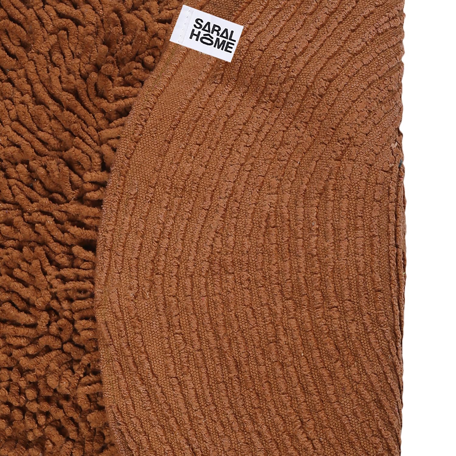 SARAL HOME EASY LIVING Cotton Shaggy Anti-Skid Round Bath Mat (Brown, 90X90 cm) 2