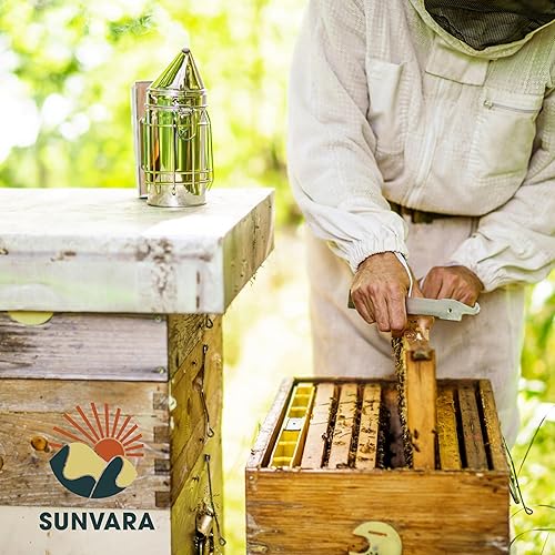Miniatura 8 de SunVara Ahumador de abejas de acero inoxidable para apicultura, suministros de apicultura, colmena de abejas con escudo térmico, herramientas de