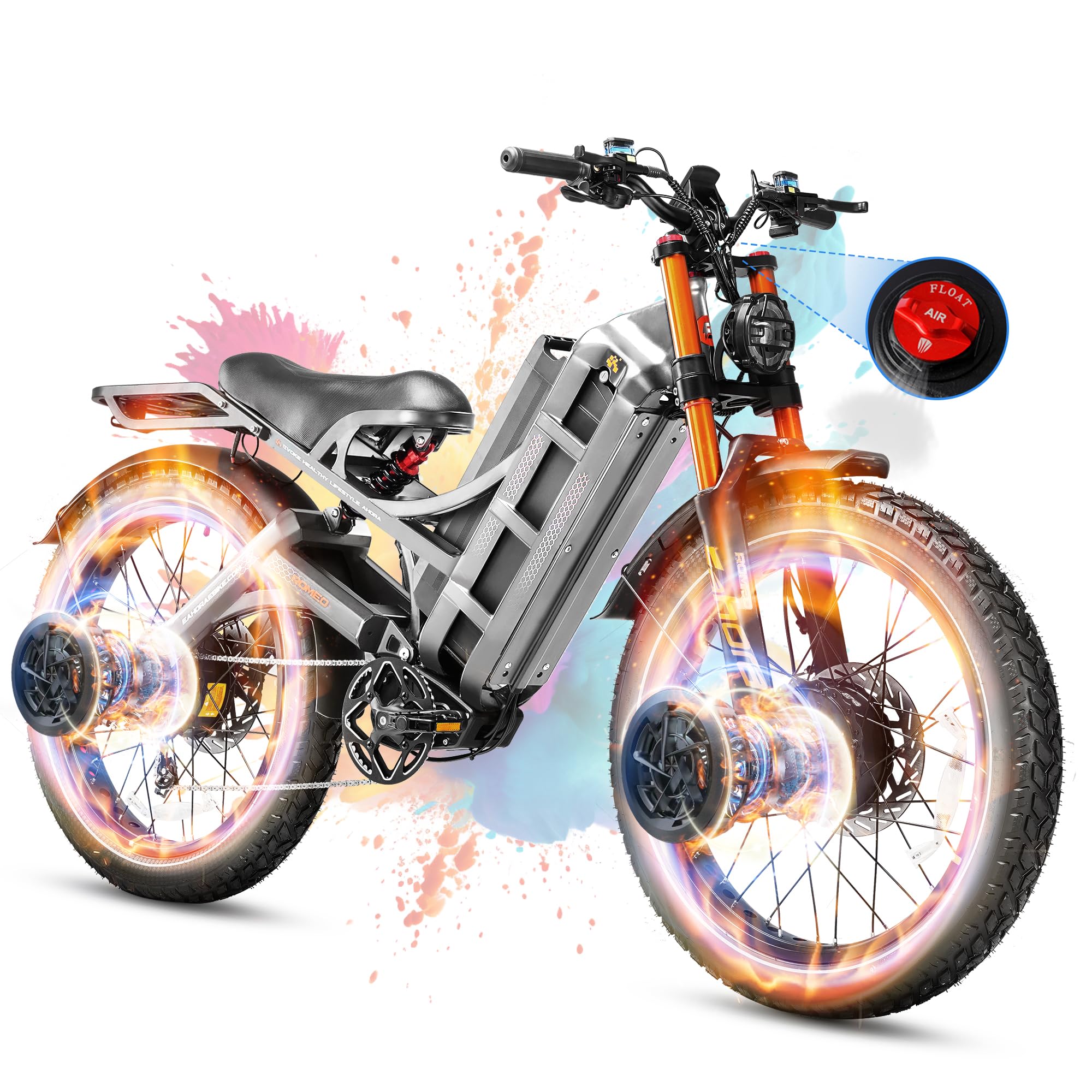 eAhora 2026 Romeo Pro 3/2 52-46Mph Electric Bike for Adults 6000W/4000W/2500W Dual Motor Ebike 60V/80Ah 52V/70Ah Long Range Fat Tire Full Suspension Electric Mountain Bicycle