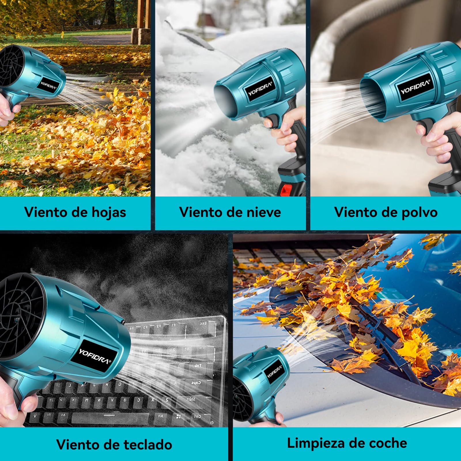 Yofidra Soplador de Hojas, 576 km/h Soplador Aspirador de Hojas, Soplador con 2 Baterías de 3,0 Ah, 28.000 RPM, Soplador de Hojas Eléctrico, Soplador a Batería para Burbujas Coches Hojas Nieve Polvo