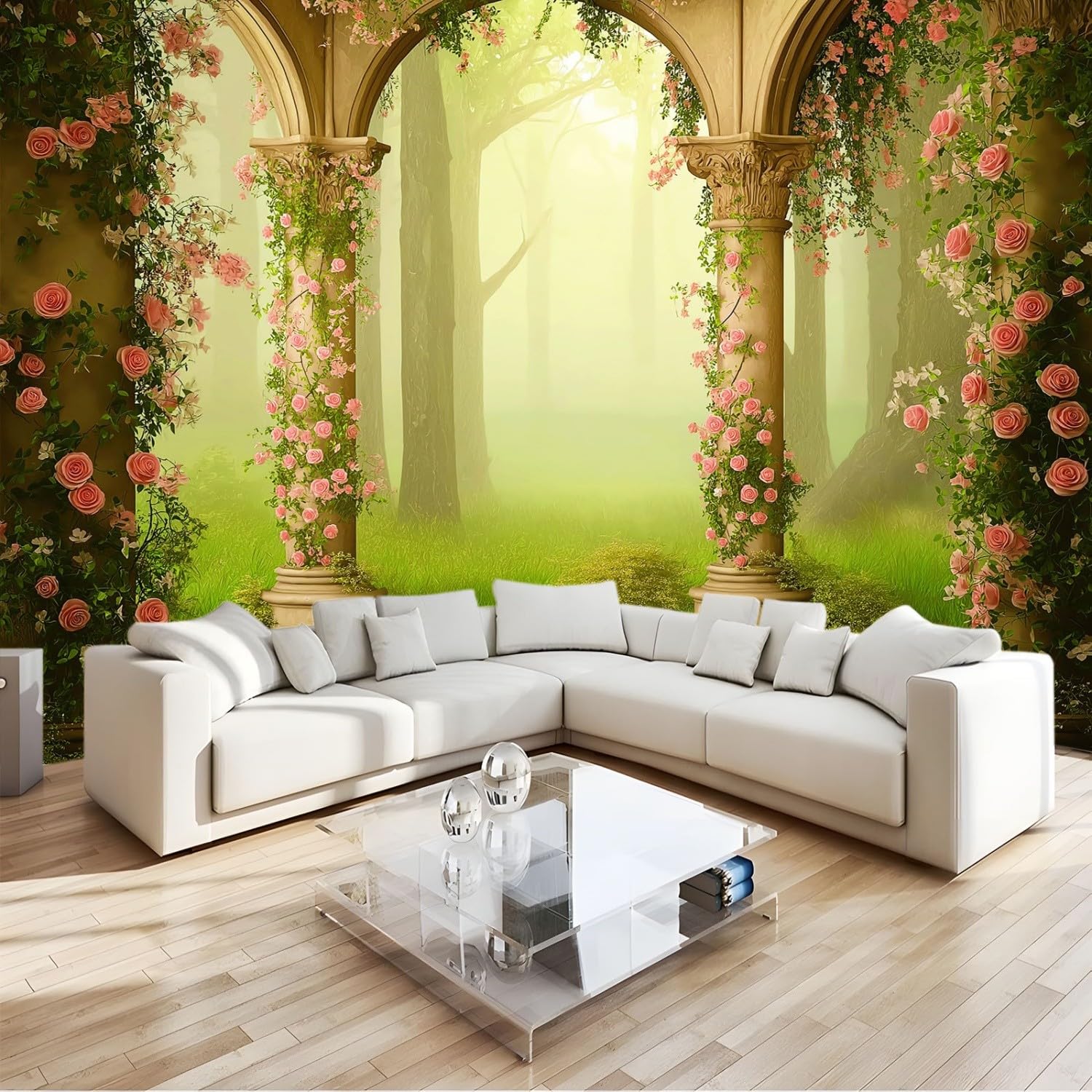 Fototapeta 350 x 256 cm, kwiaty róże filary moda tapeta z włókniny, kolor ścienny salon sypialnia biuro kuchnia pokój dziecięcy