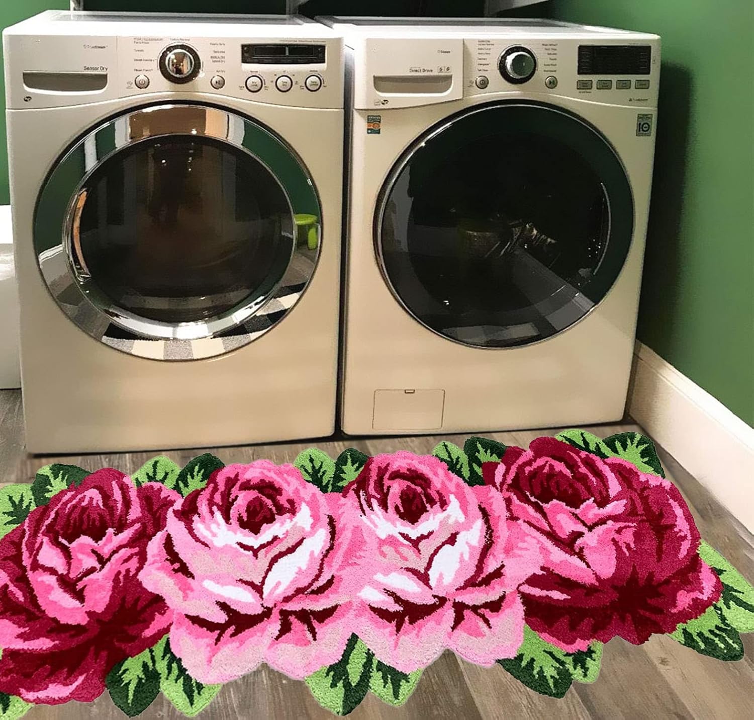 UKELER Laundry Room Rug 65x23.6 inch Pink Rose Flower Kitchen Runner Non-Slip, Shaggy Soft Flower Rugs for Girls Bedroom