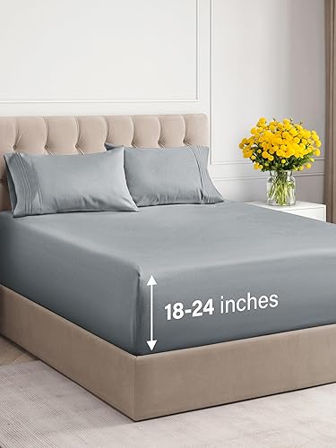 Miniatura 1 de Juego de sábanas extra profundas de 4 piezas, transpirables y refrescantes, juego de sábanas de lujo para hotel, fácil ajuste, suaves, sin arrugas y