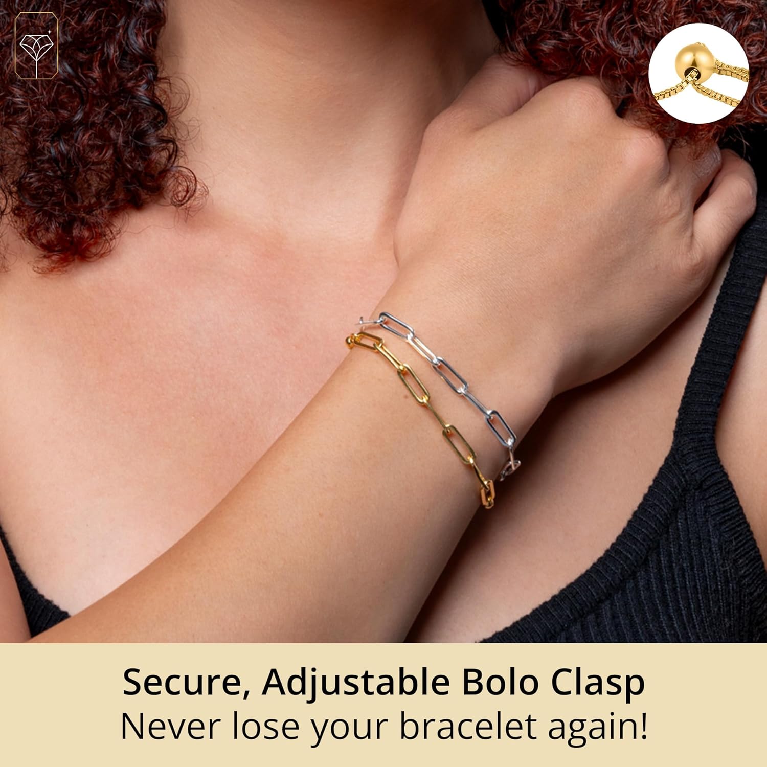 MAX + STONE 925 Sterling Silver Paperclip Bracelet for Women with Bolo Clasp | Silver or Gold Plated Hypoallergenic Silver Chain Bracelet with 7.5-9.5 inch Adjustable Chain - Image 4