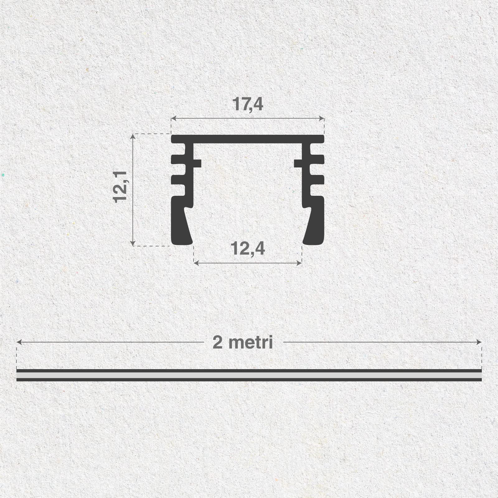 Eurocali 10x Profili da 2 metri (20mt) in Alluminio grigio per Strisce LED Copertura Opaca larghezza max striscia led 12.4mm - 17.4 x 12.1