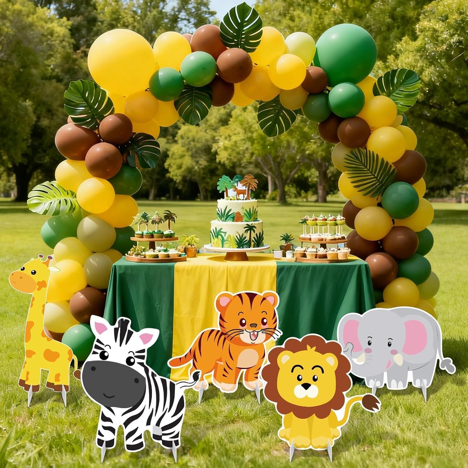Jungle Safari Animals Party Decorations, 5 Pack 27" x 16" Large Wild Animals Cardboard Cutouts Stand Up, Zoo Wildlife Theme Photo Booth Props for Birthday Party Baby Shower Classroom Decoration