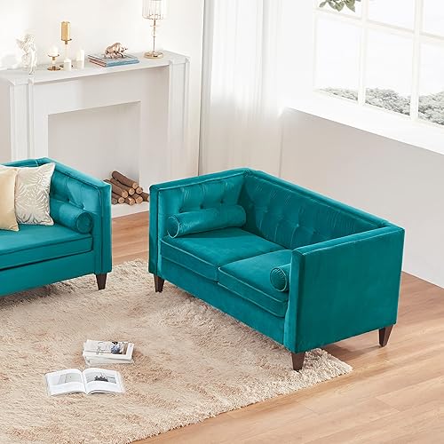 Miniatura 50 de Sofá Dreamsir de terciopelo de 78 pulgadas de ancho, muebles de mediados de siglo con almohadas de refuerzo, sofá con botones para sala de estar,