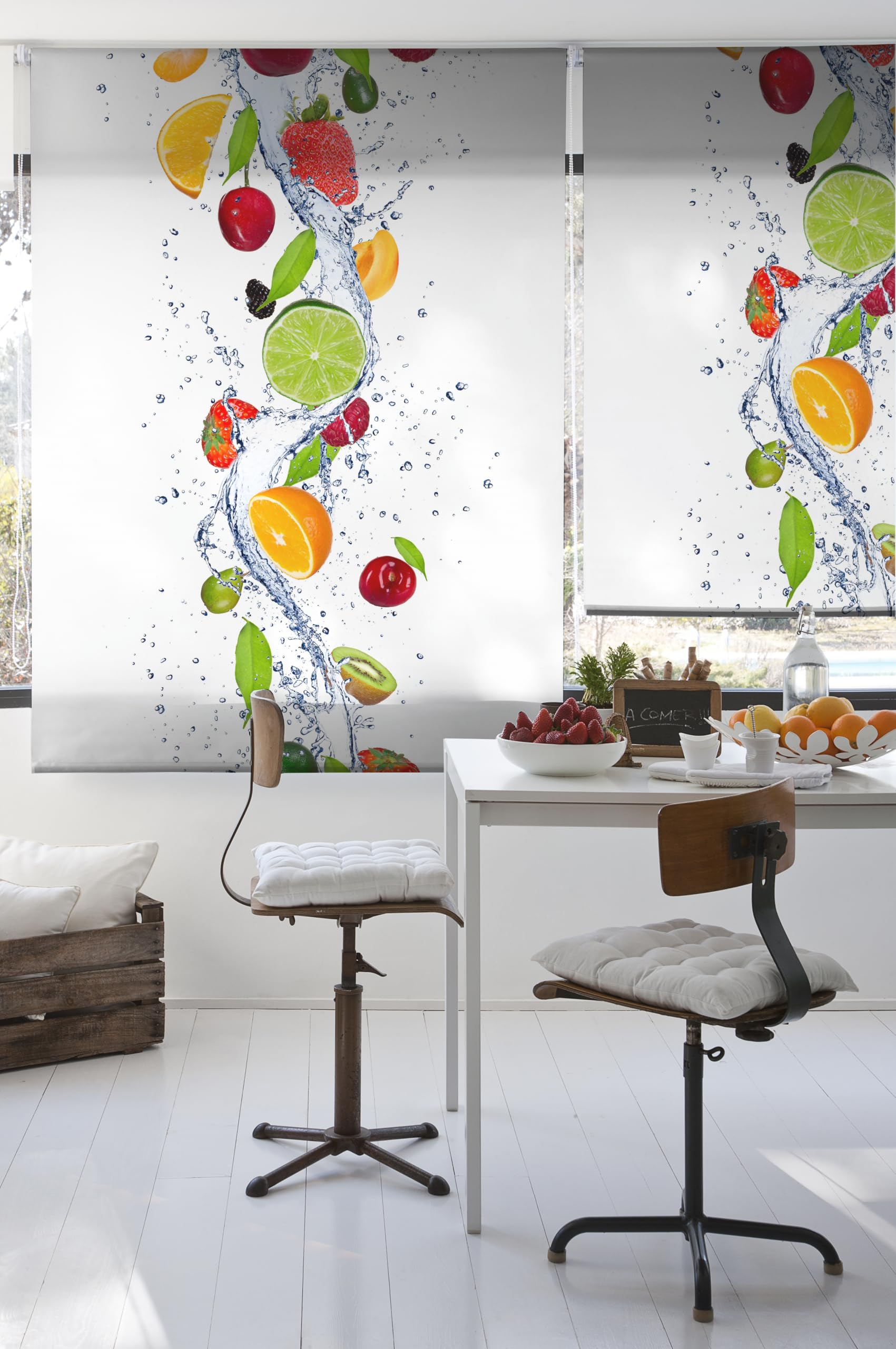 Estoralis Cocina| Estor Enrollable Diseño Moderno|Sin Taladrar Translúcido Estampado | Modelo C-1229 | 120 x 150 cm (Ancho/Alto) Tamaño Tela 117 x 150 cm | Estores para Ventanas y Puertas