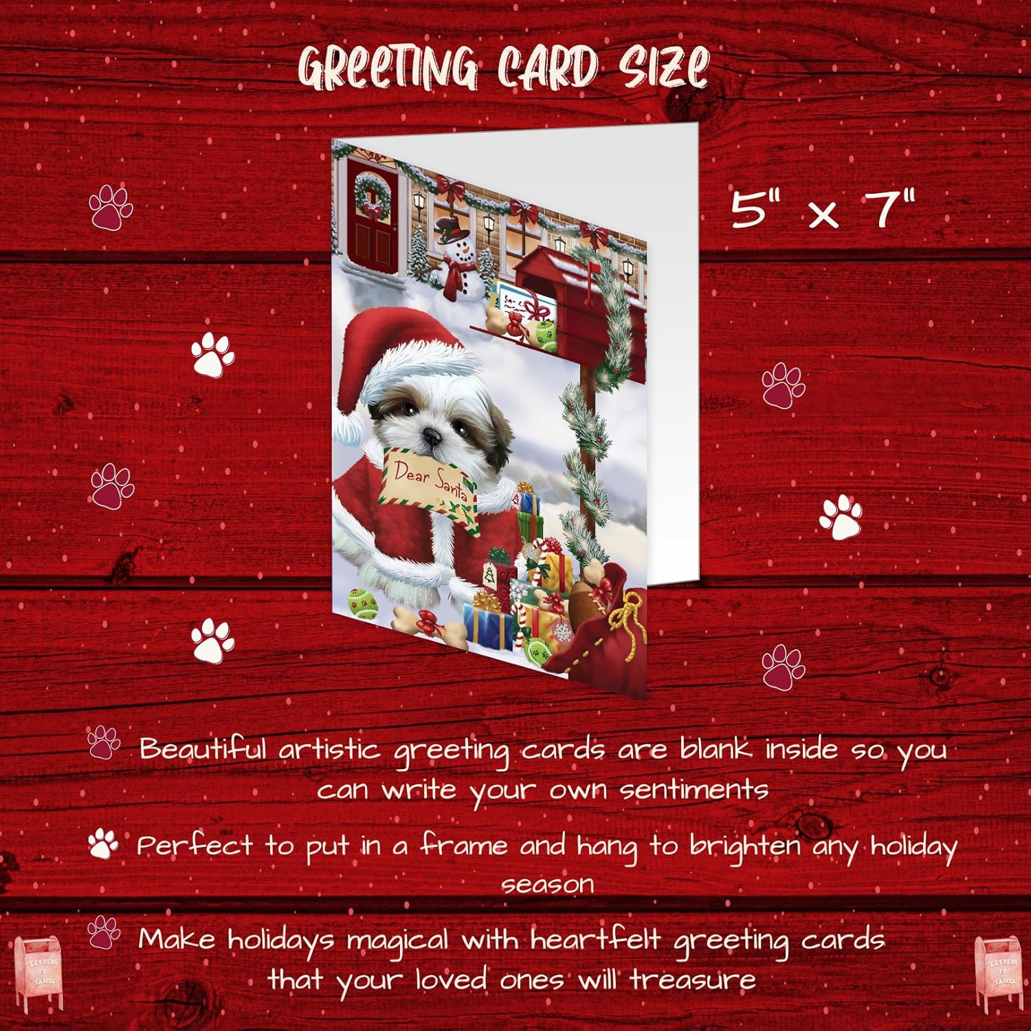 Dear Santa Mailbox Christmas Letter Shih Tzu Dog Greeting Cards - Adorable Pets Invitation Cards with Envelopes - Pet Artwork Christmas Greeting Cards GCD65822 (10 Greeting Cards)