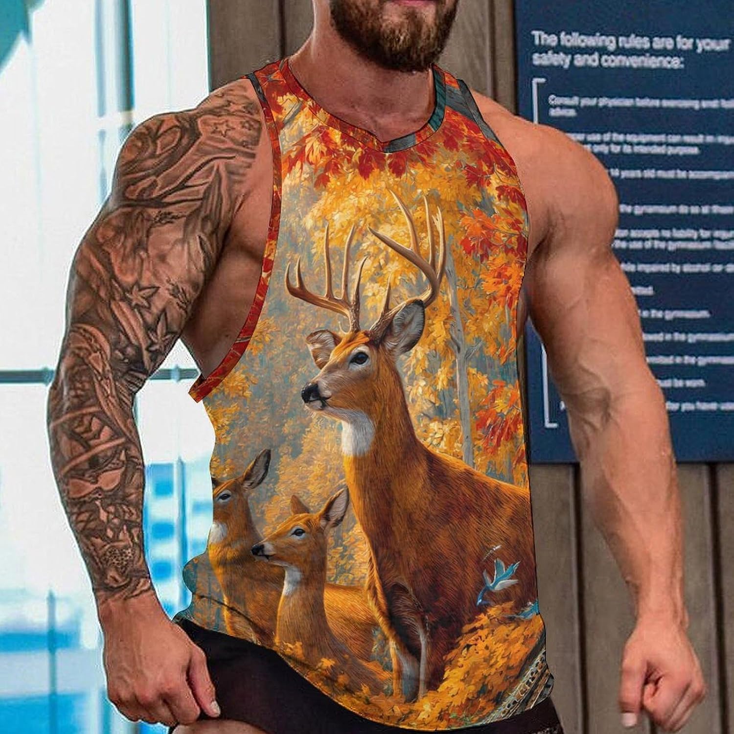 Deer Wild Animal Forests Men's Tank Tops Sleeveless Muscle T-Shirt | Print,Muscle Shirt,for Athletic Running Gym,Workout Shirts,Tee Shirts