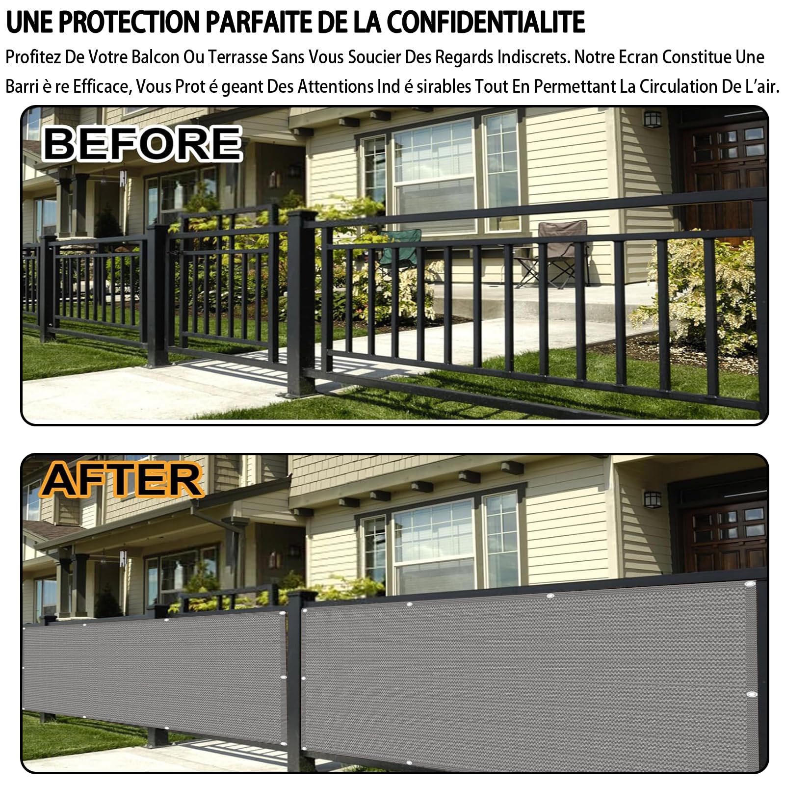 Recinzione Copertura Per Balcone 95 x 550 cm Protezione Privacy, Anti-Uv, Resistente Al Vento, Recinzione Copri Ringhiera Balcone con Funi e Fascette per Balcone Giardino Terrazza, Grigio
