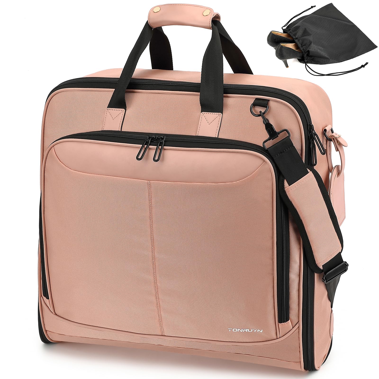 Sac à Costumes pour Femmes Housse à Vêtements de Voyage Hanging Garment Bag avec Sangles et Compartiment pour Ordinateur Portable de 15,6 Pouces, Idéal pour Les Voyages d'affaires, Rose
