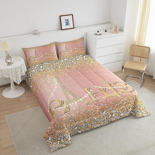 Miniatura 3 de Juego de ropa de cama de tamaño matrimonial de la Torre Eiffel, romántico juego de ropa de cama de la torre de París para adolescentes y adultos,