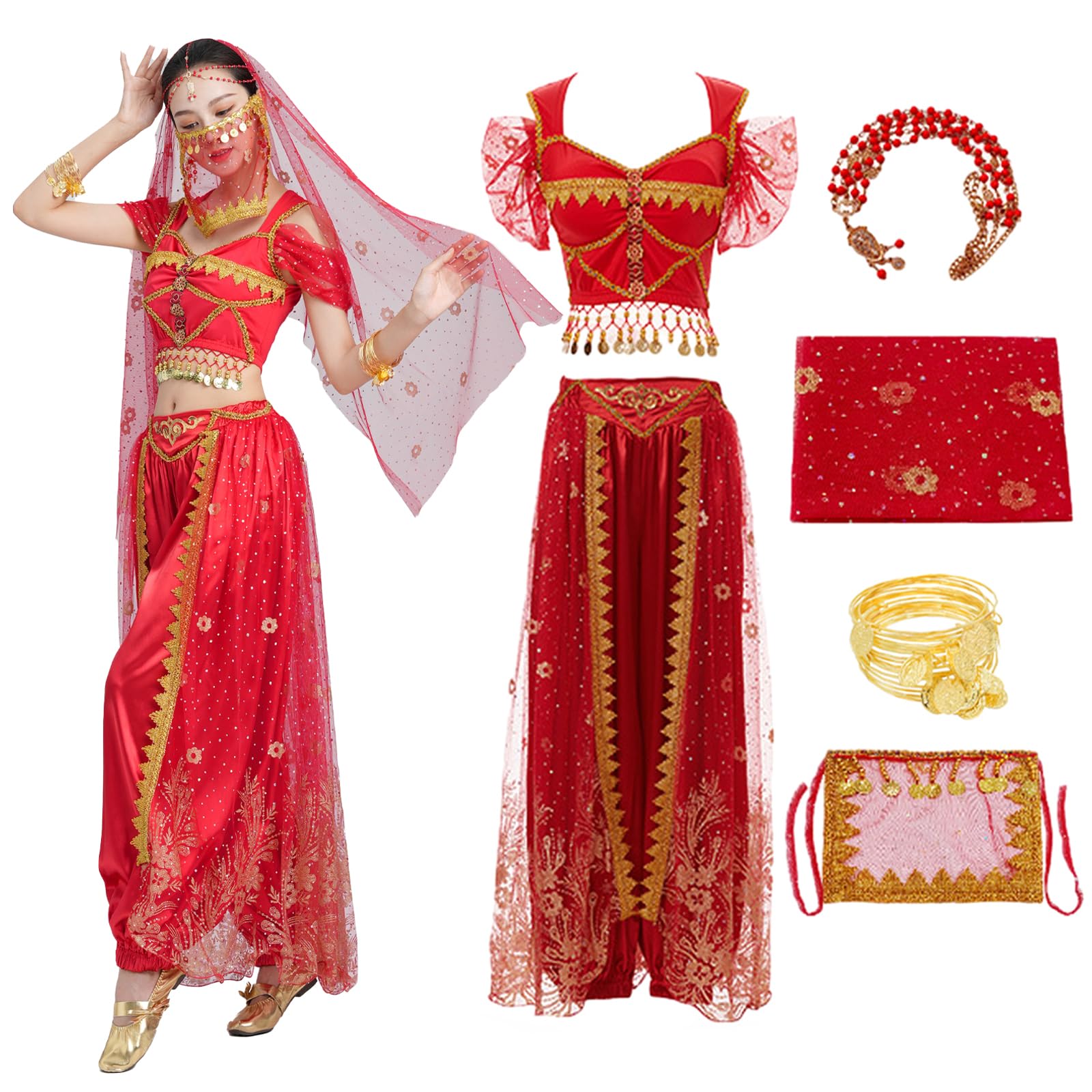 Baisdan Aladdin Costume di Halloween Jasmine Princess Dress Up Party Danza del ventre Performance Costumi Cosplay Outfits