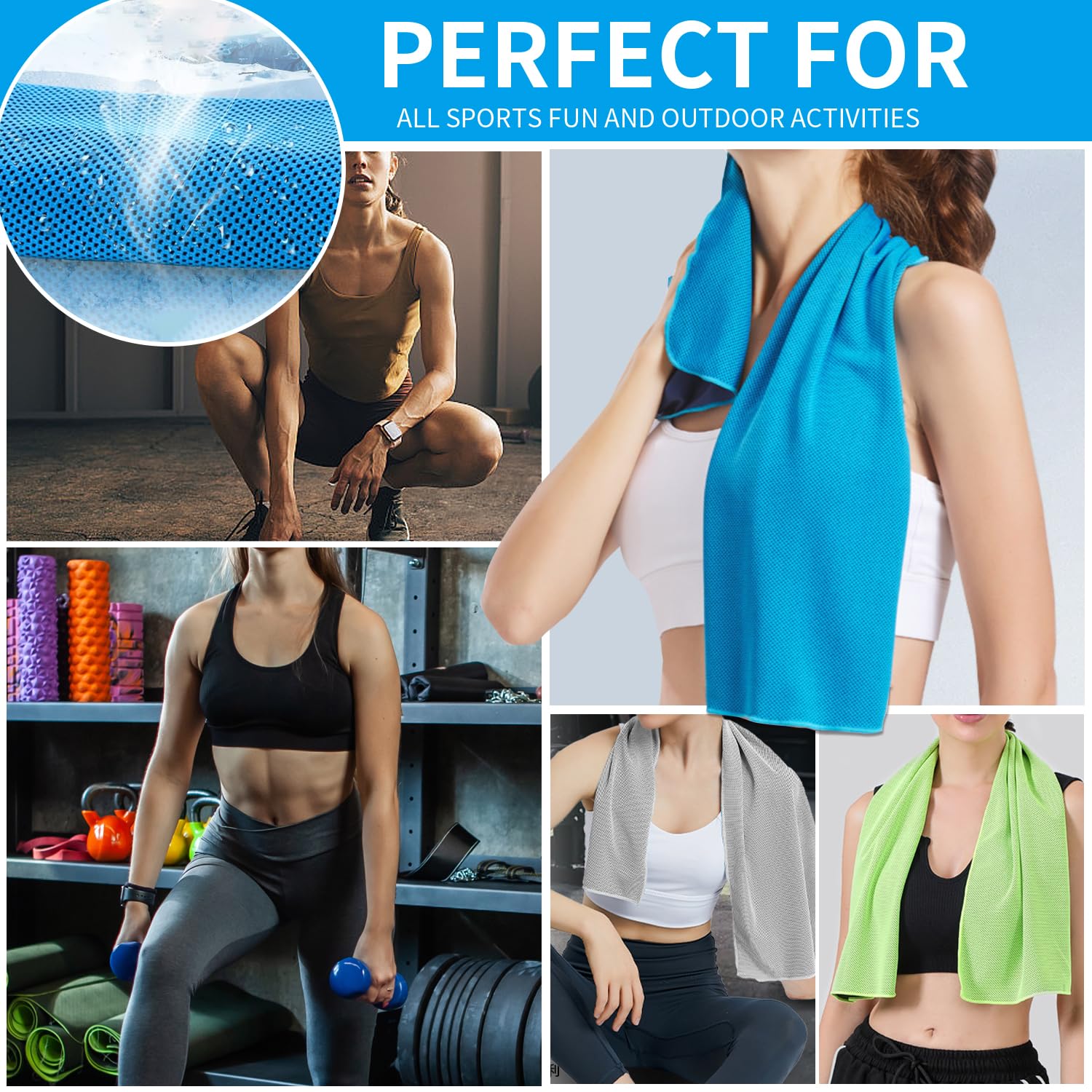 Puomue 5 Pack Cooling Towels, 40 Inches X 12 Inches, Breathable Soft Chilly Microfiber Towel for Yoga, Sport, Running, Workout, Gym, Camping and Fitness, Multicolor image 5