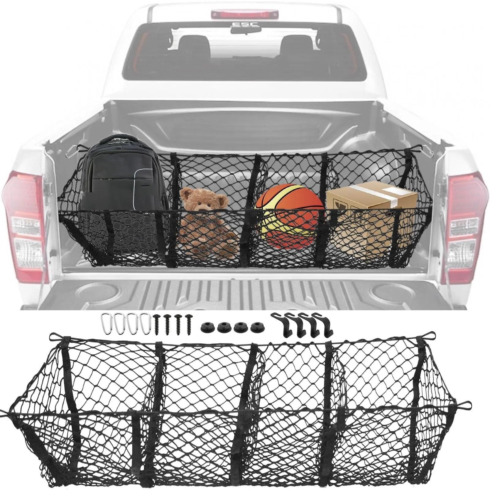 Reti per Auto Rete Portaoggetti per Bagagliaio con 4 Tasche per Dodge per RAM Pickup 1500 2500 3500 4500 5500 4x4 DRW Rumble Bee Rete Elastica(1pc Net)