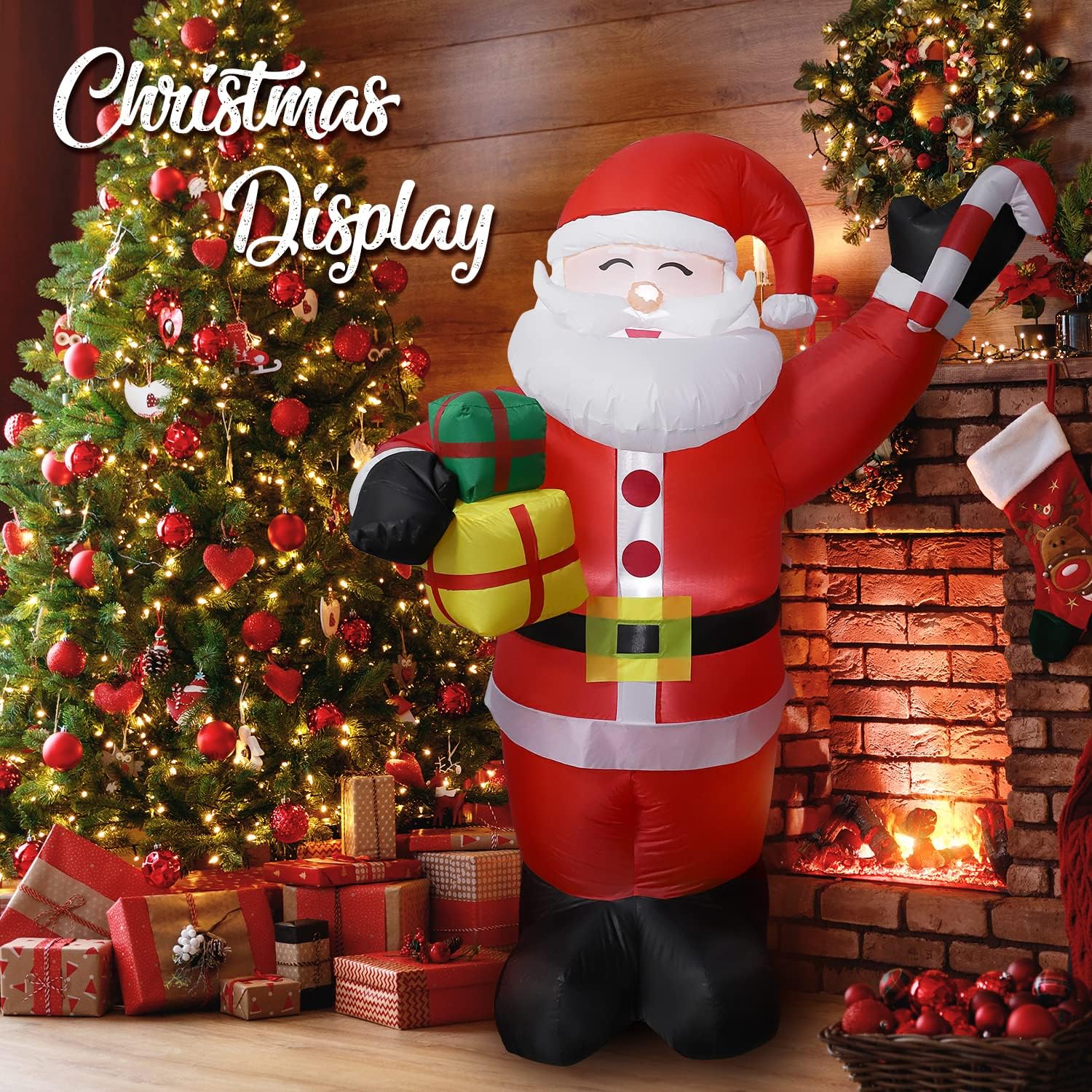 Wonline 6FT Inflatable Santa Claus Children's Day with Gift Boxes Lighted Blow Up Yard Party Decoration Indoor Outdoor Graduation Gifts