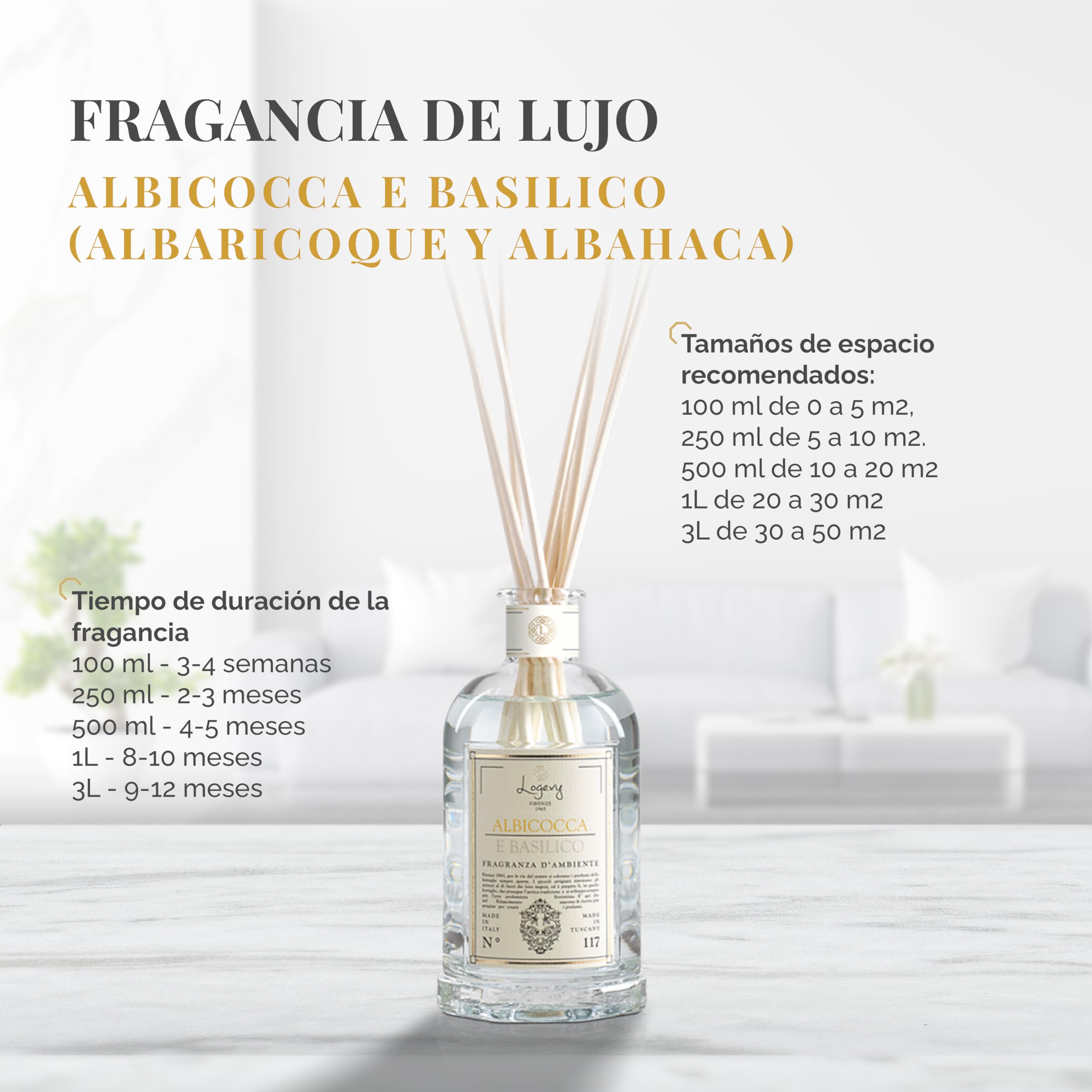 LOGEVY - Ambientador para el bienestar de la persona y de la casa - Albaricoque y albahaca (500 ml New 2022)