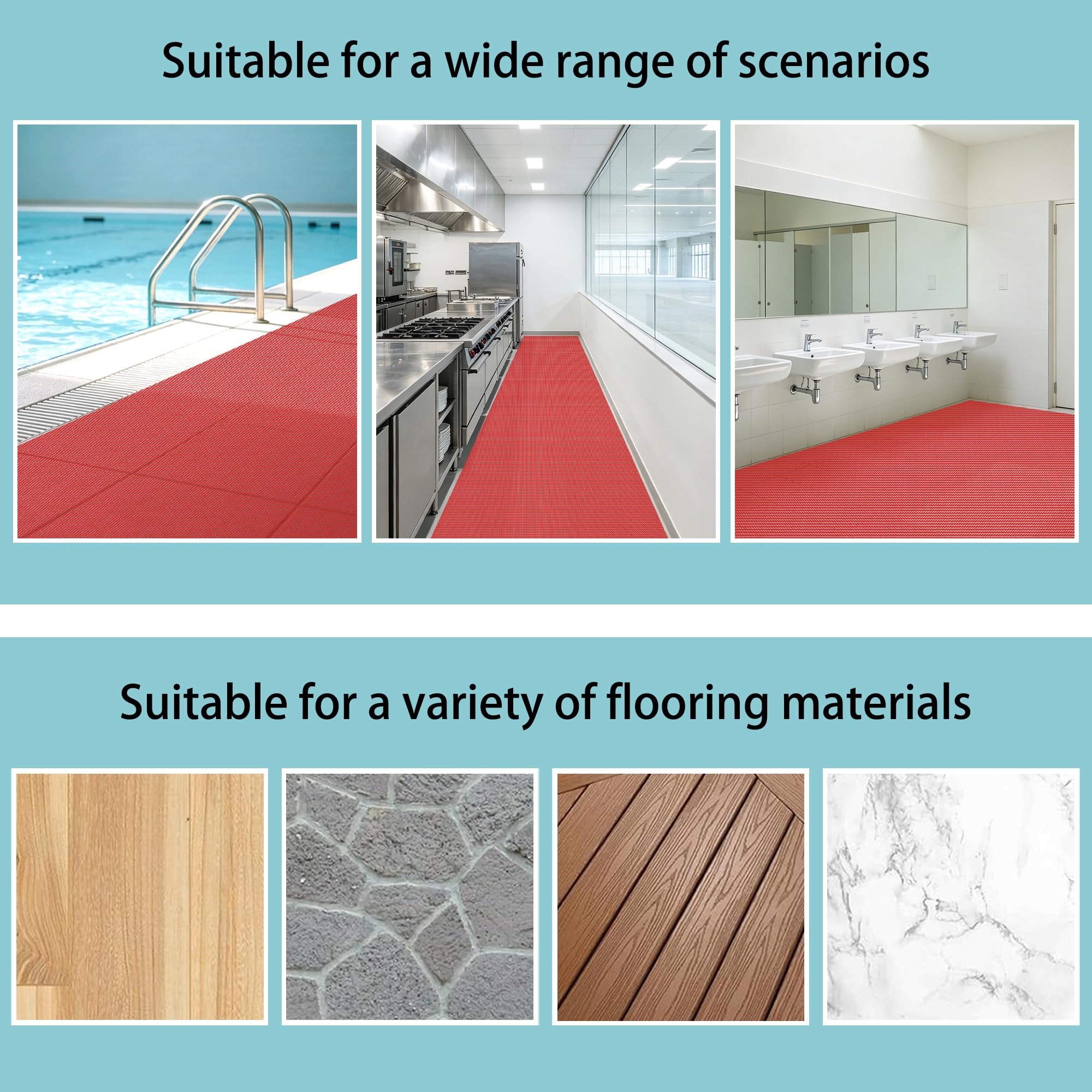Tappetino Antiscivolo Drenante in PVC 105 x 140 cm con Drenaggio Tappeto Anti Slip Antimuffa per Piscina, Bar, Patio, Balcone, Bagno, Garage, Area Umida, Rosso