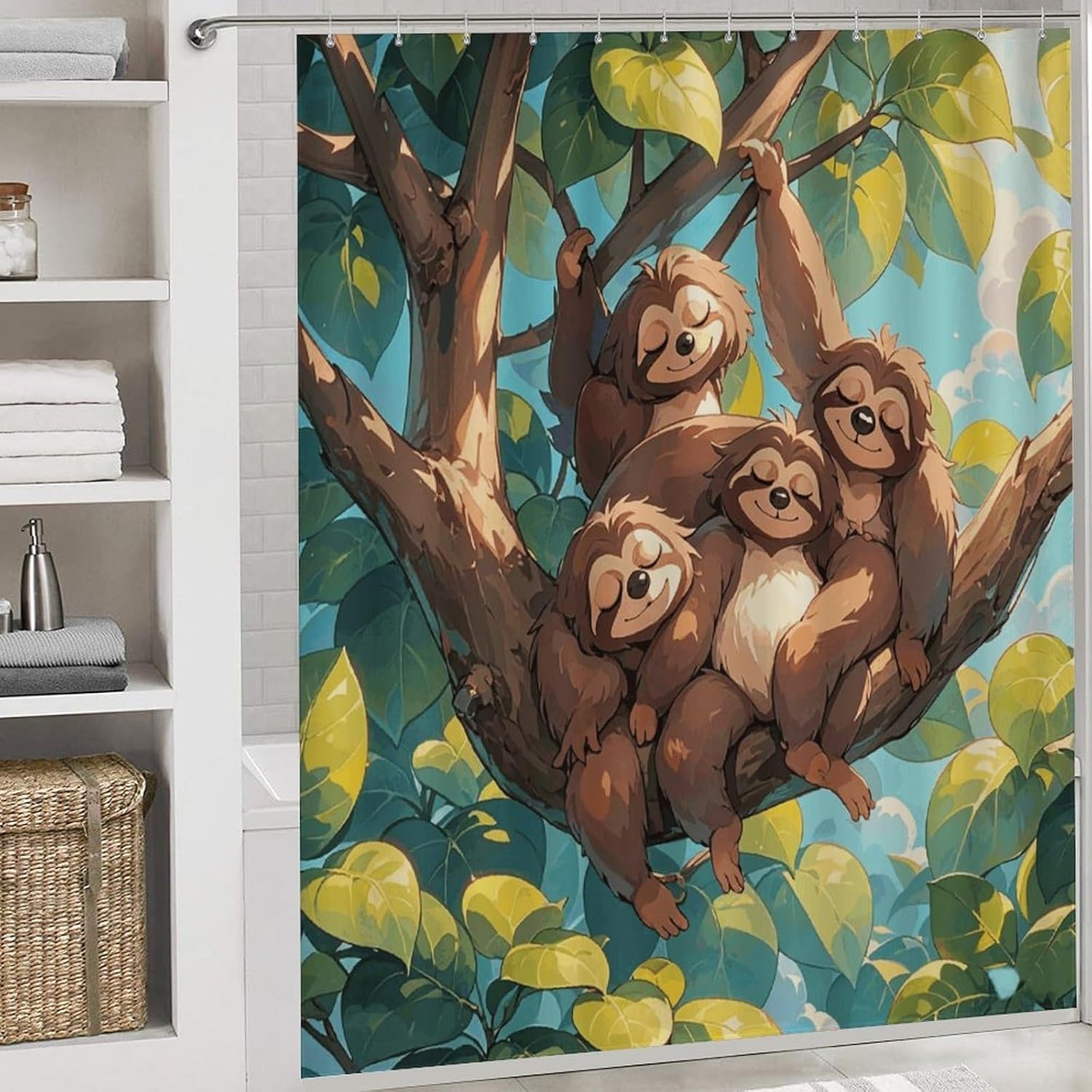 Four Piece Bathroom Set with Toilet Lid Cover and Non-Slip Rugs Minimalist Shower Curtain for Bathroom Set