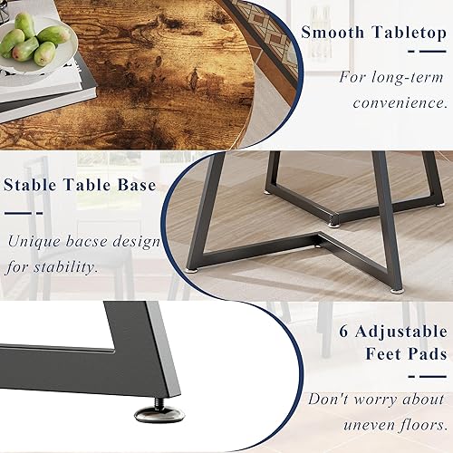 Miniatura 7 de VECELO Mesa redonda de comedor con mesa de grano de madera y marco de acero, para cocina, sala de estar, oficina, conferencia, 2 a 4 personas,