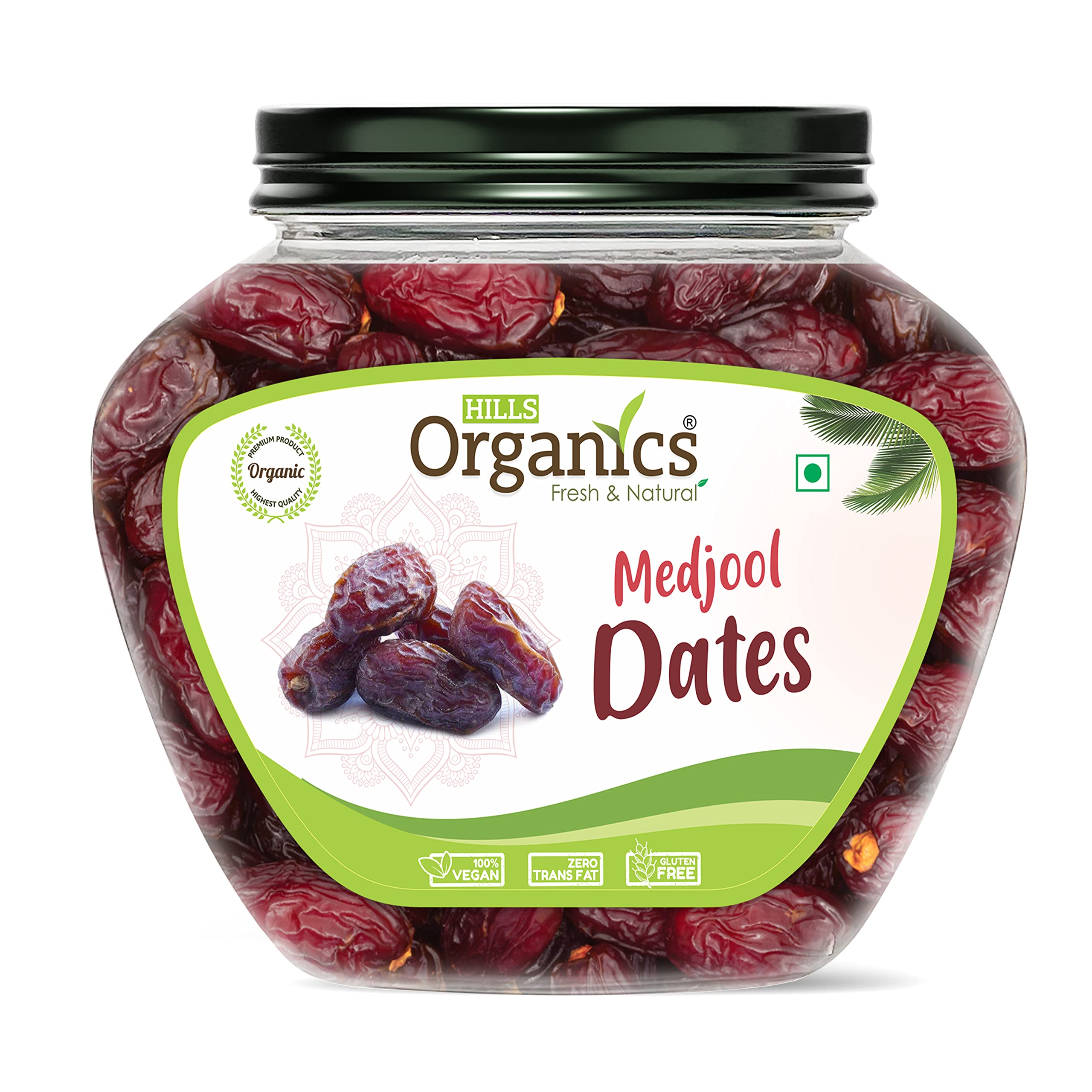 HILLS ORGANICS 100% Fresh & Natural Jumbo Medjoul King Size (Medjool) Dates | Rich Source of Potassium & Iron | No Added Sugar or Preservatives | Low GI Energy Snack | Khajoor | Khajur | 500 gm (Jar Pack of 1) (B0BRKVDW62) Amazon Price History, Amazon Price Tracker