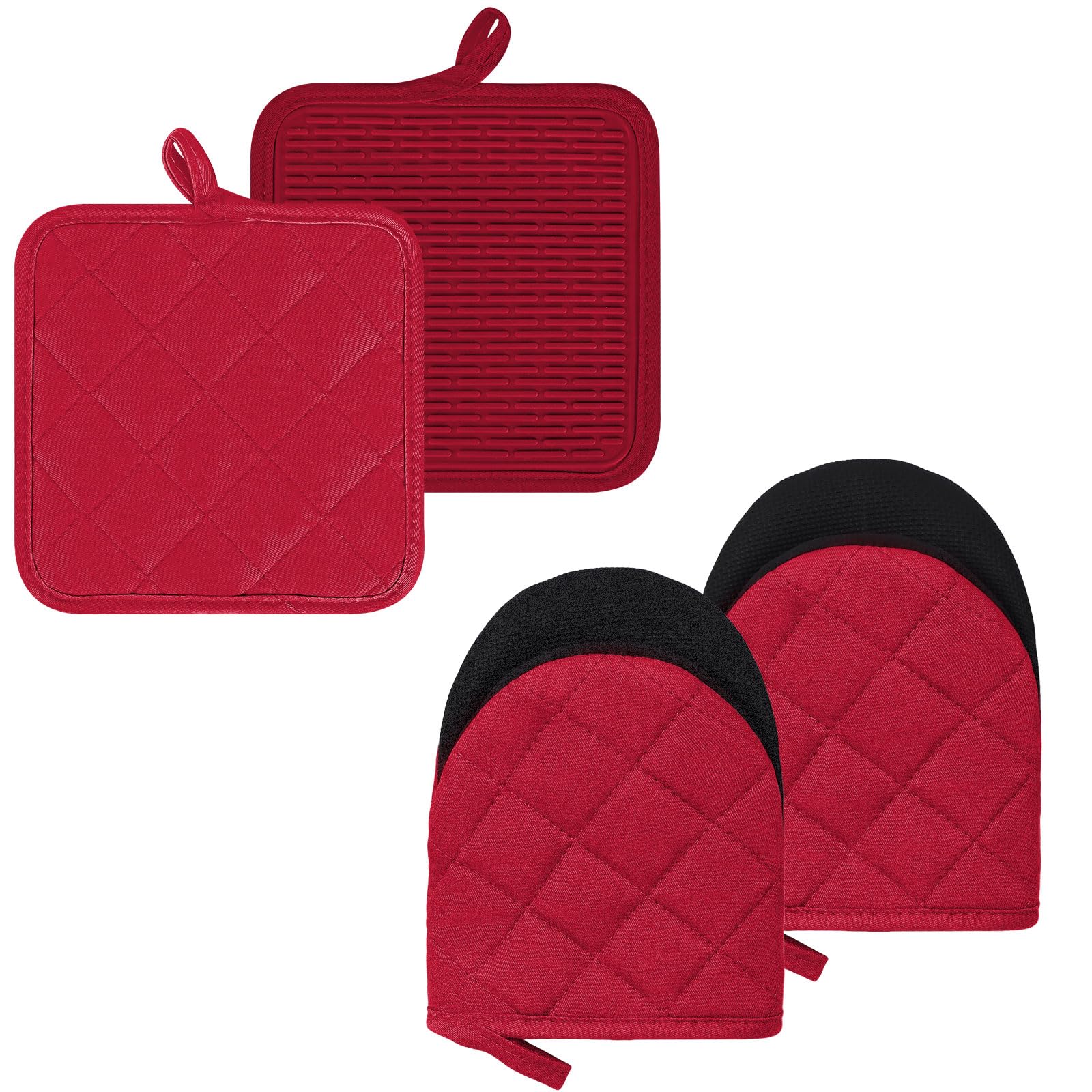 Oven Mitts and Pot Holders Set, Pack of 4, Heat Resistant Silicone Kitchen Mini Oven Mittens for 500 Degrees, Mini Oven Gloves and Hot Pads for Baking Grilling Barbecue Microwave Machine Washable — image 1