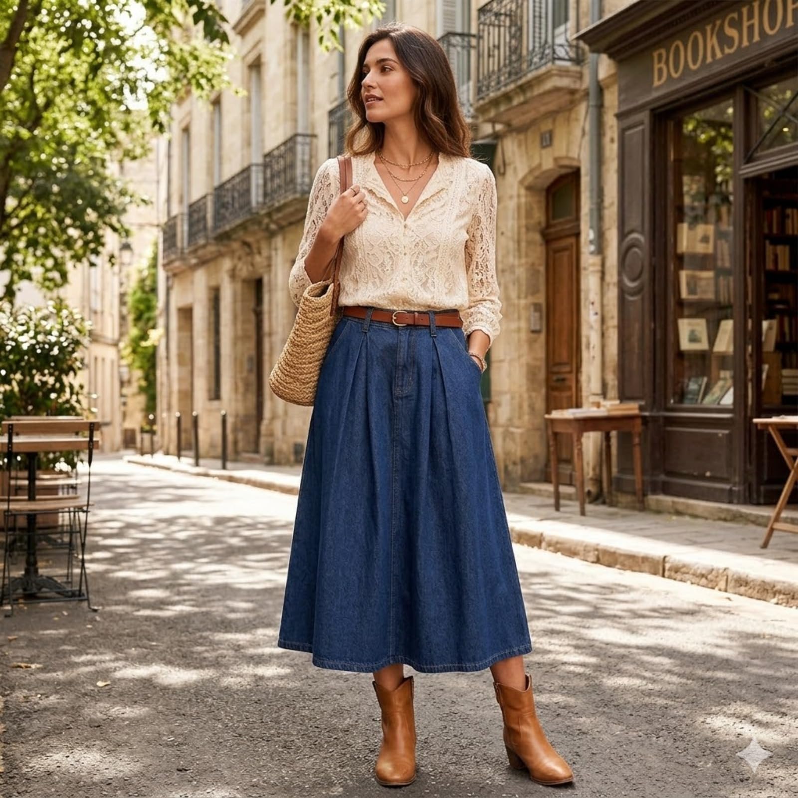 Jeansrock Damen High Waist Midi - Retro A-Linie Denim Rock mit Taschen - Ausgestellter Glockenrock aus Baumwolle für Sommer & Herbst - Vintage Blau, Größe XXS-XL