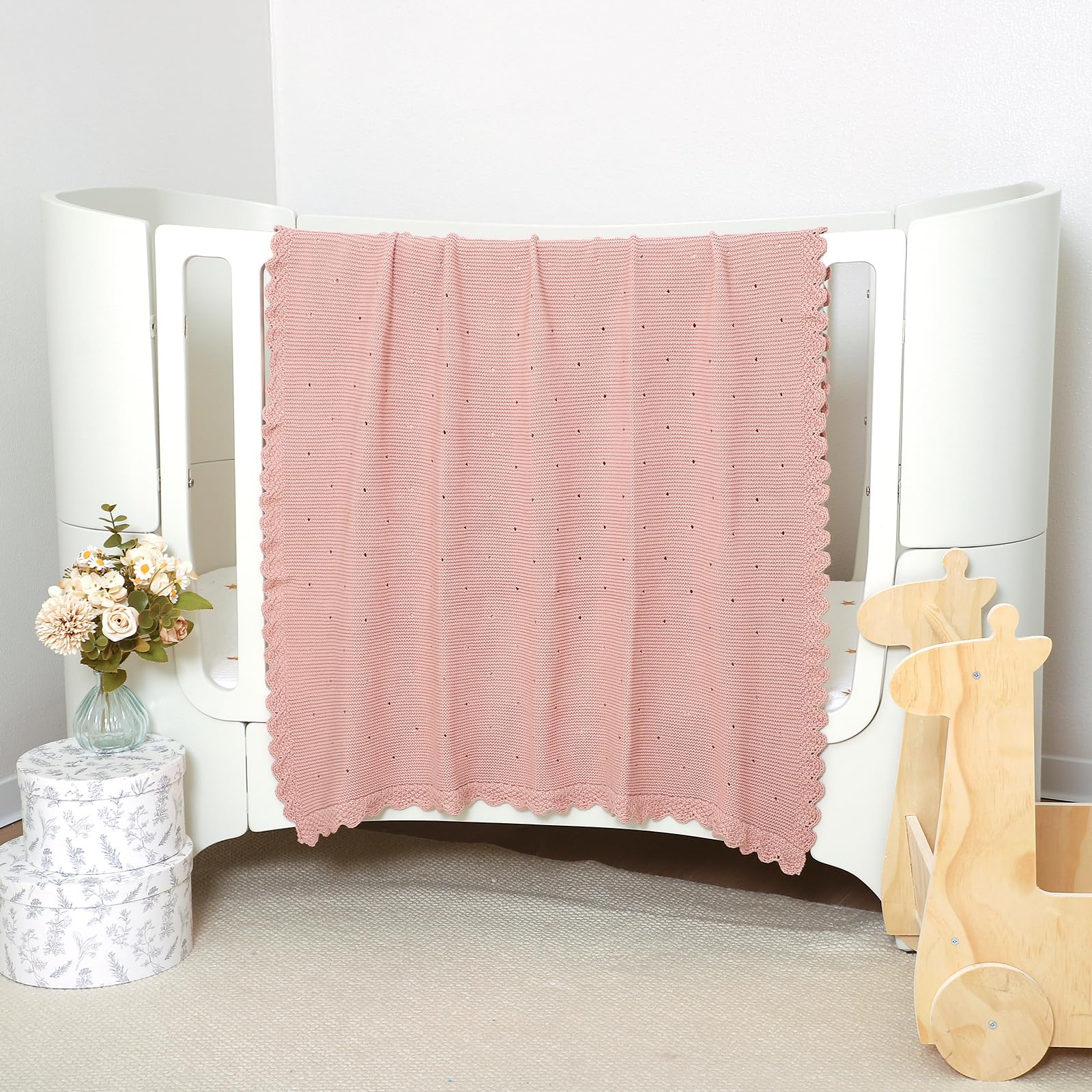 DovFanny Cellular Baby Blanket Cotton Knitted Soft Crochet Blankets for Newborn Boy Girls Toddler (pink), 100*80 - Image 4