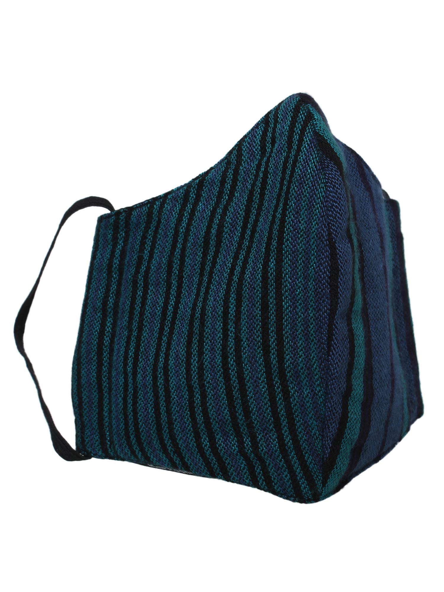 Anekaant 3-Ply Reusable Turquoise & Multi Woven Striped Viscose Fabric Fashion Mask-image-28