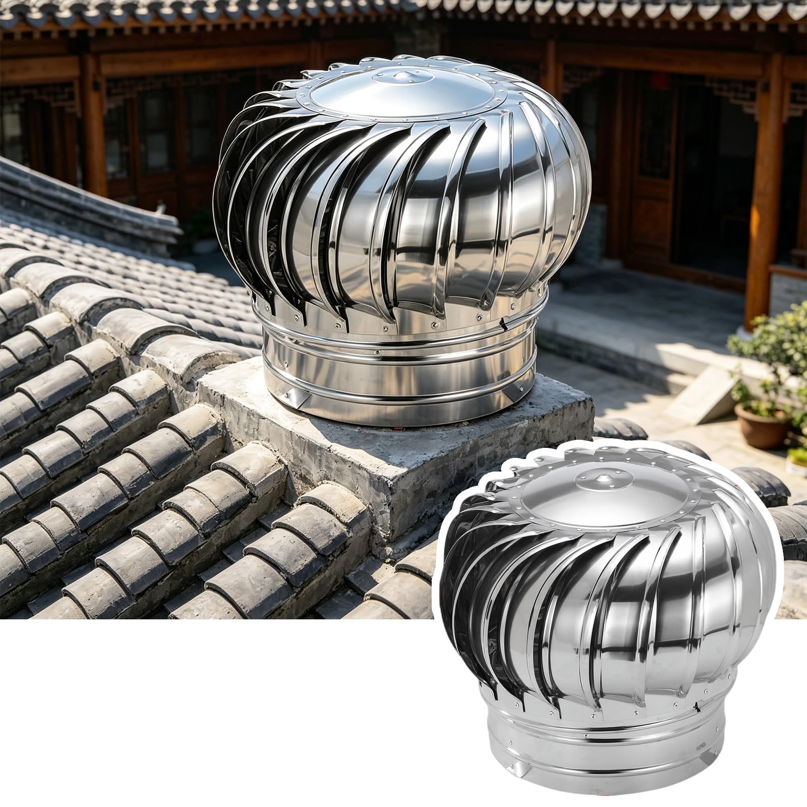 SDCFFC 1200mm/47in, 304 Stainless Steel Roof, Vent Cap Automatic Rotation by Wind/air Flow, for Houses Factory Attic Farm Leak Proof Vent Cap Fan