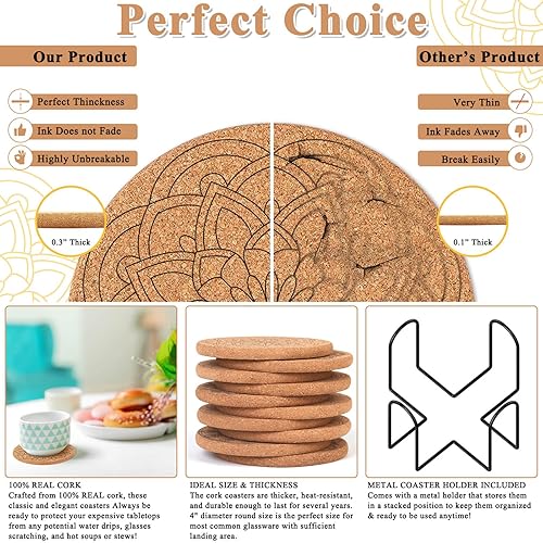 Miniatura 4 de 10 posavasos de corcho para bebidas, posavasos Billbotk con soporte para protección de mesa auxiliar, decoración del hogar, adecuado para tazas,