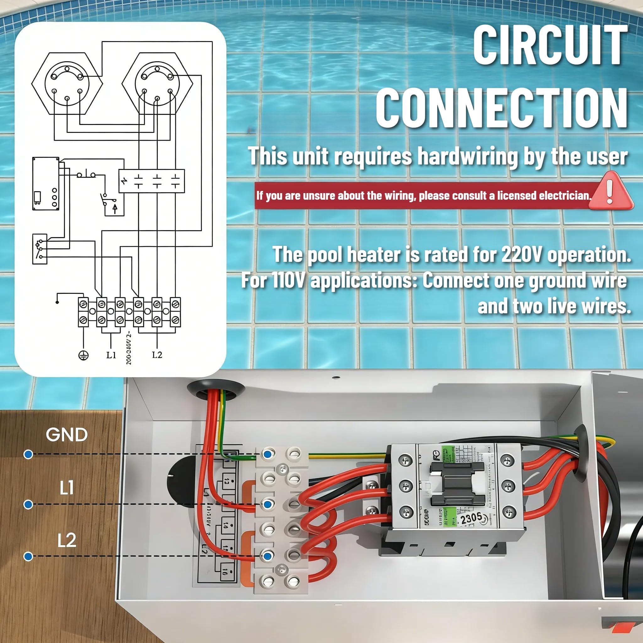 Générique Pompe à Chaleur pour Piscines Chauffe-Piscine électrique 11 KW 220 V avec Thermostat 25-50 °C, Compatible avec Les Hors Sol et enterrées, Les spas et Les baignoires. Écran Tactile.