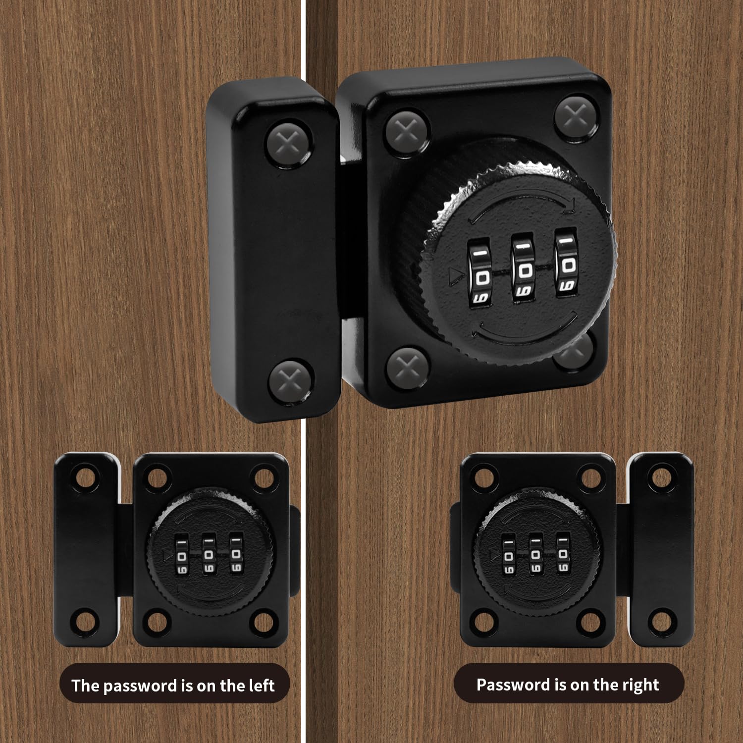 Chiavistello Porta a Combinazione a 3 Cifre Chiavistello Serrature con Combinazione Piccolo Chiusura Porta per Porte Scorrevole Interna Armadietto, Nero