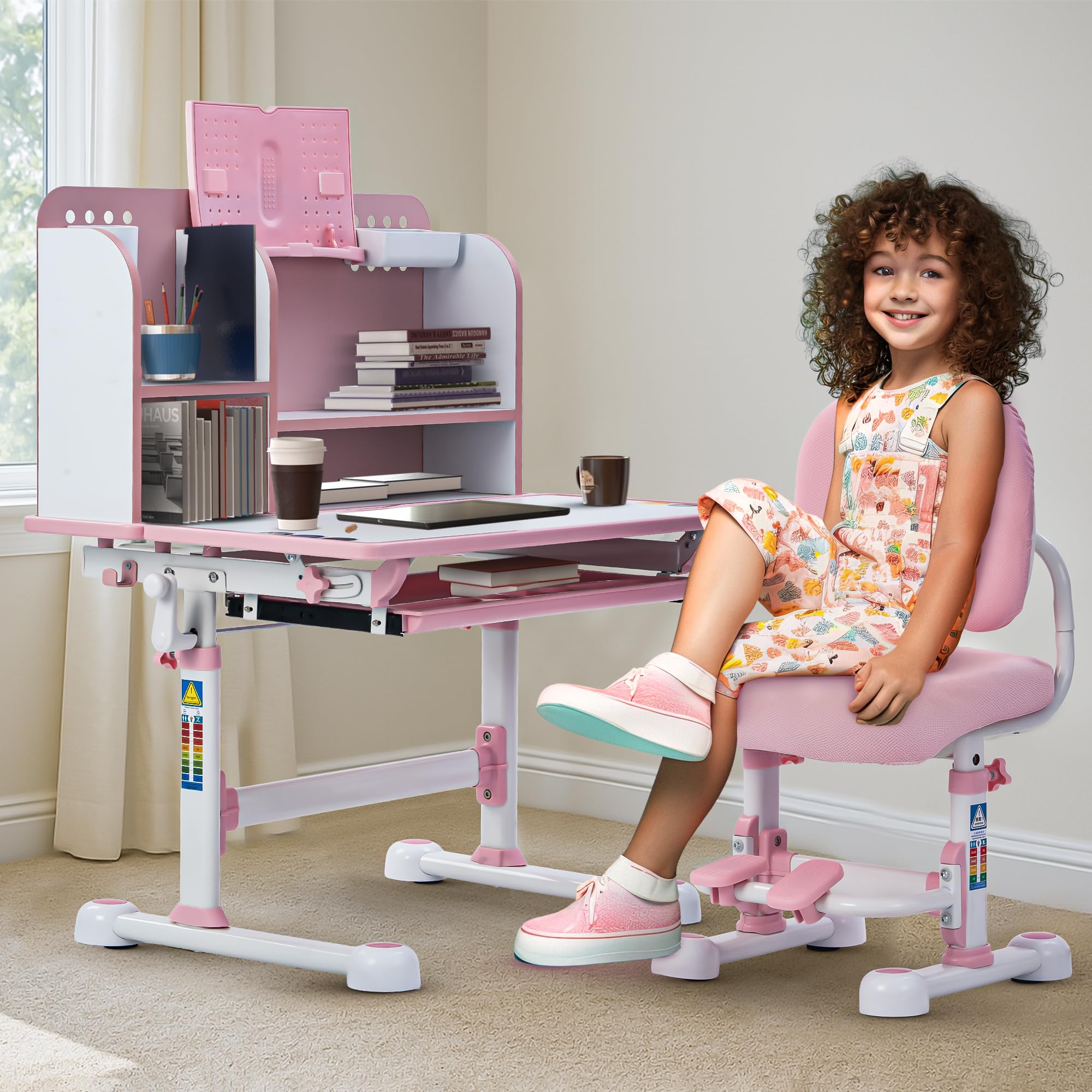 BAYBEE Baby Study Table with Chair for Kids | Ergonomic Study Table with Height Adjustable Desk & Chair | Functional Study Desk with Book Storage, Drawer, Multi Shelf, Footrest for 2+ Years kids(Pink) discount deal