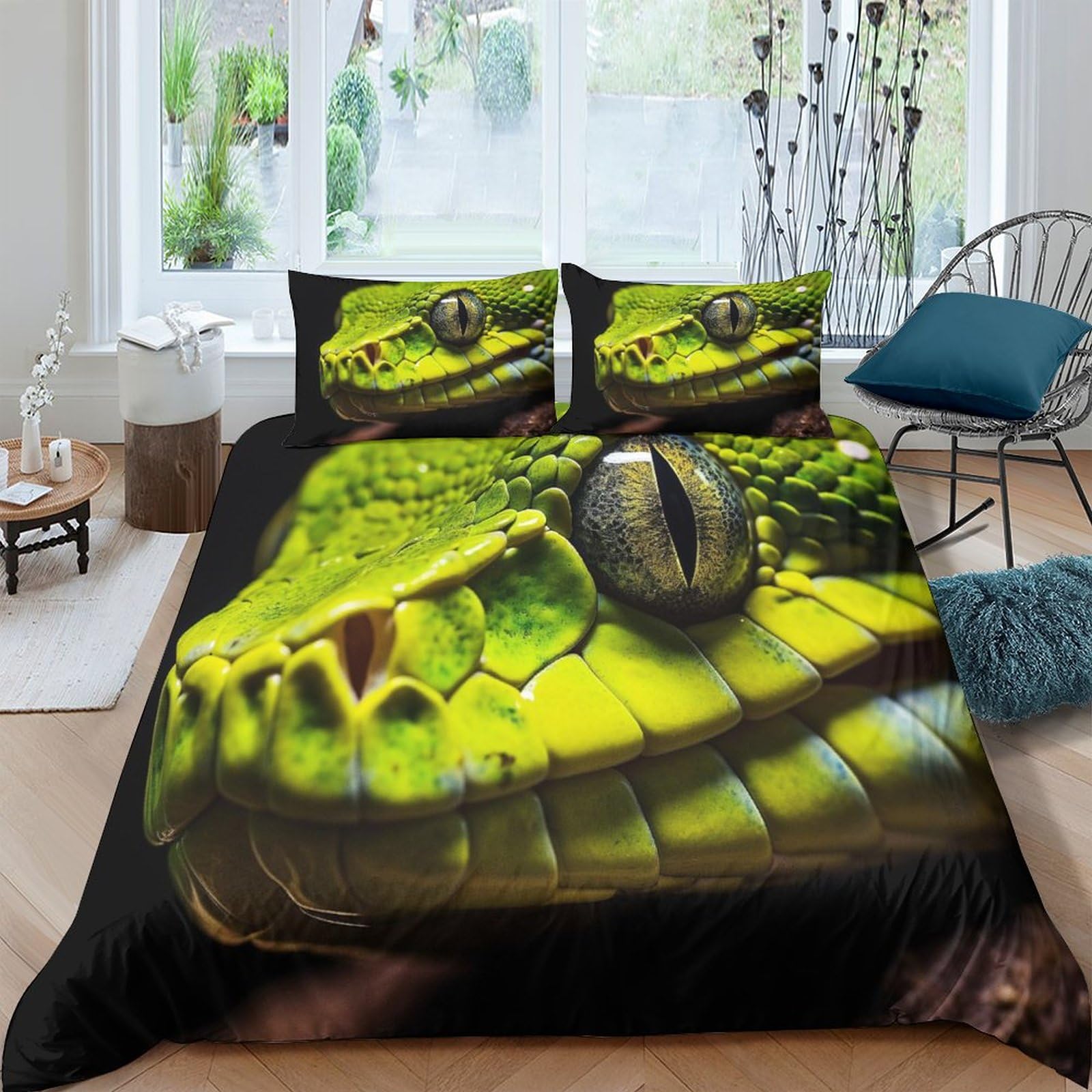 Housse de couette serpent 220x240 cm avec 2 taies d'oreiller microfibre
