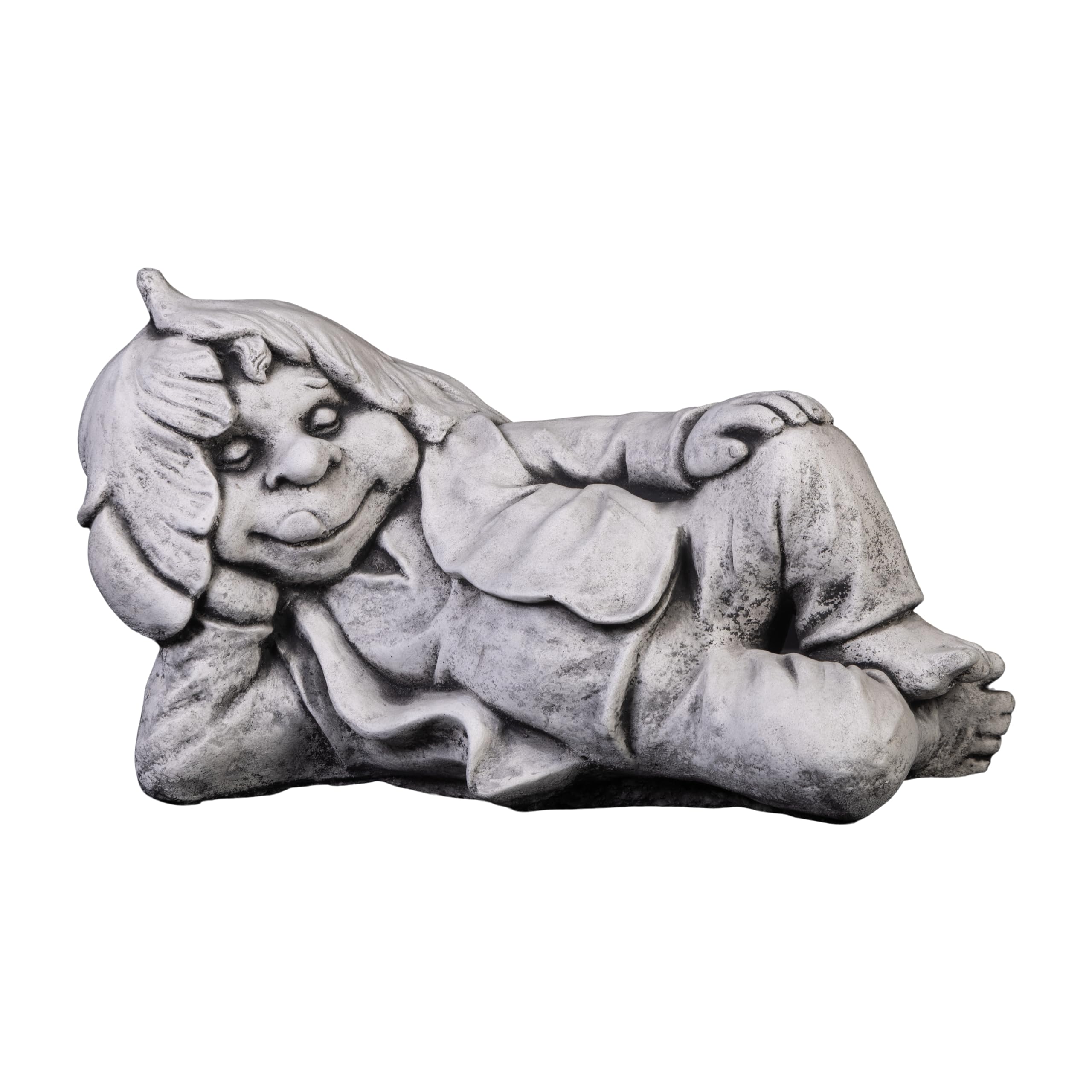 Gartendekoparadies.de Grey,White Gnome Dreamer, Stone Figure, Height 24 Cm, 10 Kg, Grey, Frost-Proof Made Of Cast Stone For Outdoor Use