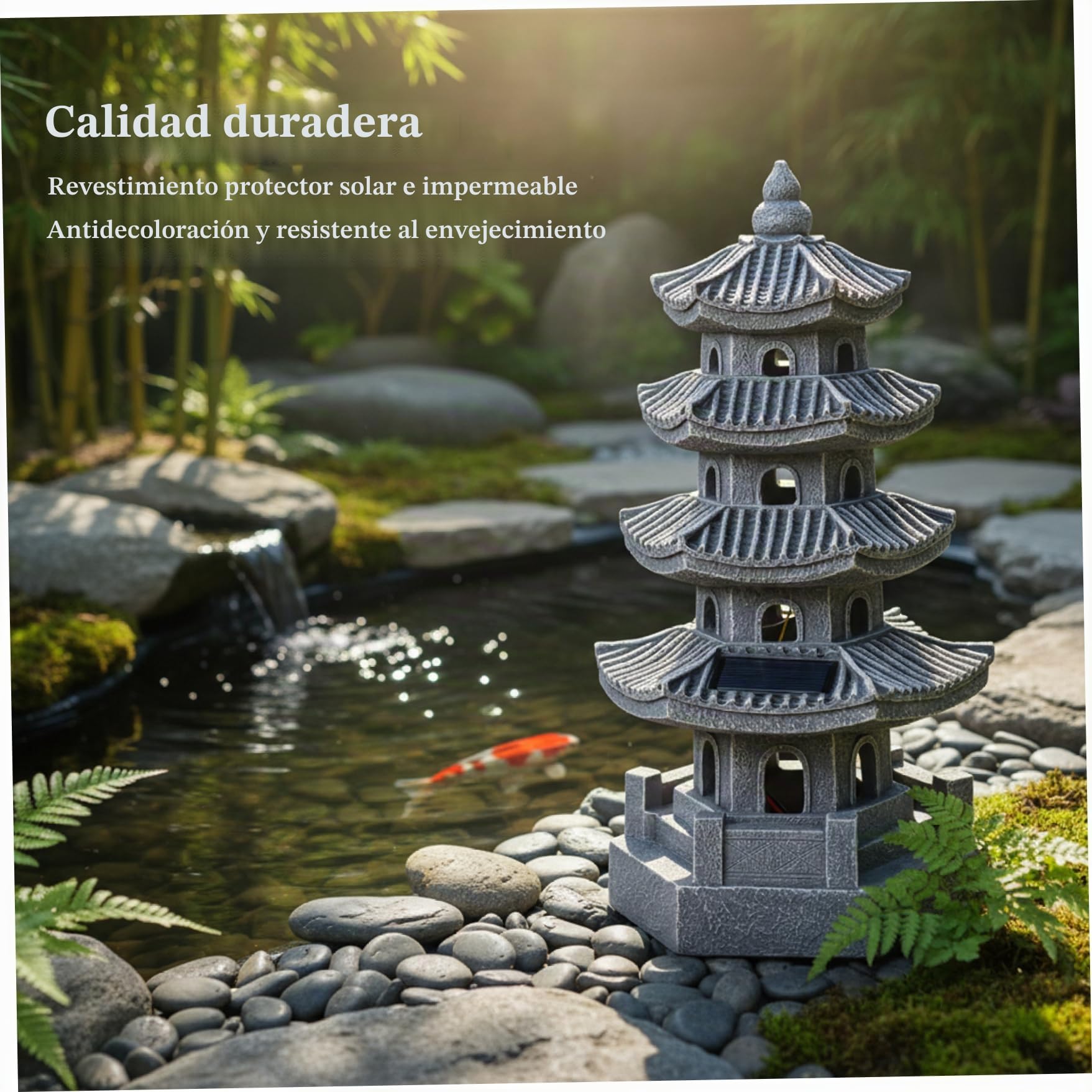 Estatua de jardín Pagoda con energía Solar, Linterna de Pagoda de Resina para Exteriores, decoración de jardín japonés Zen para balcón, Patio, Porche, Patio, 11, 4x4, 7x4, 7 Pulgadas, Gris
