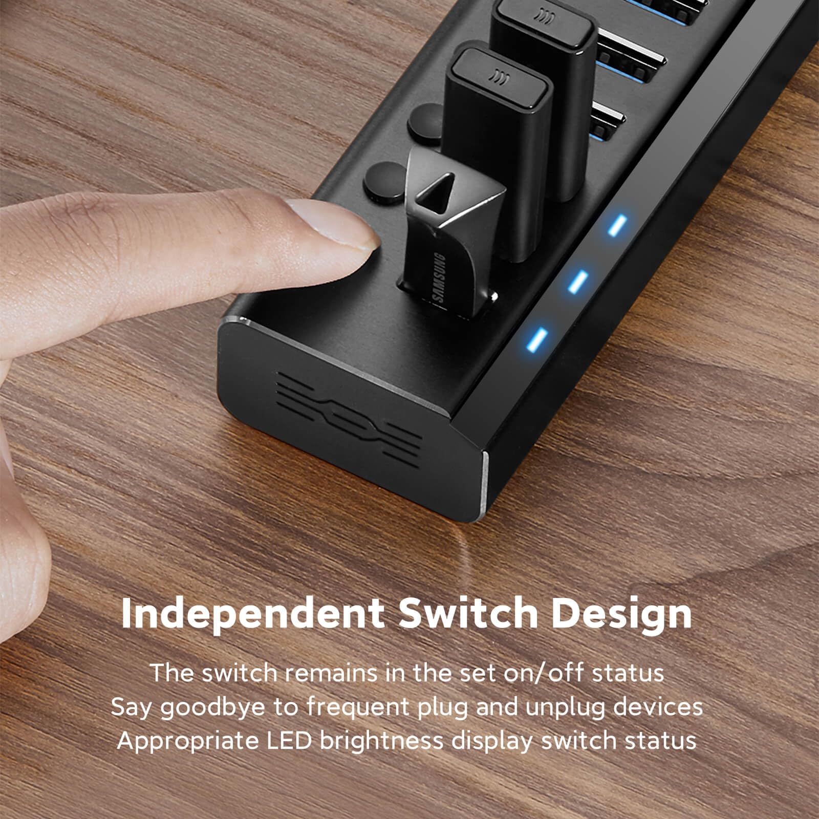 RSHTECH Alle USB Hub 3.2 Aktiv mit Netzteil (72W 12V/6A), RSH-A13 | 2 in 1 Datenkabel (Typ C&Typ A) & 13*10Gbps USB 3.2 Gen 2 Port, Aluminium - Zum Langsam Aufladen und Datenübertragung