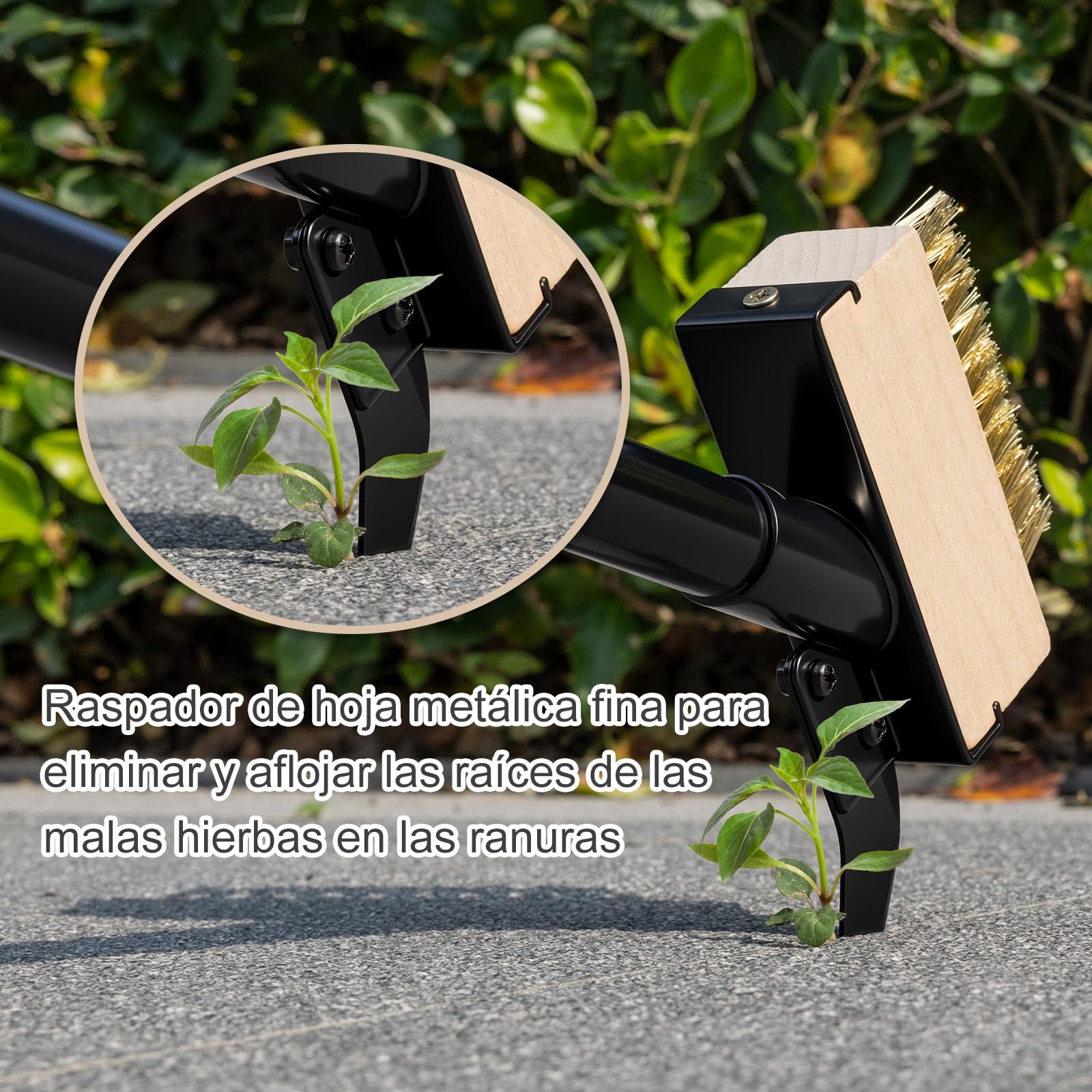 Mitclear Cepillo para Limpiar Malas Hierbas con Mango Largo(128cm), Herramienta Jardinería con Cepillo de Alambre & Raspador, Elimina Malezas y Musgo en Juntas Estrechas y Anchas en Jardín(4 Cepillos)