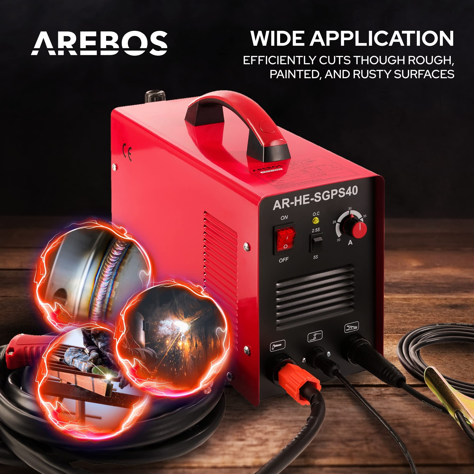 Arebos Cortadora por Plasma CUT40 | Profundidad de Corte hasta 12 mm | Tecnología IGBT | 230 V | 20–40 A | Compacta y Fácil de Usar | No Requiere Alta Tensión | Incluye Accesorios