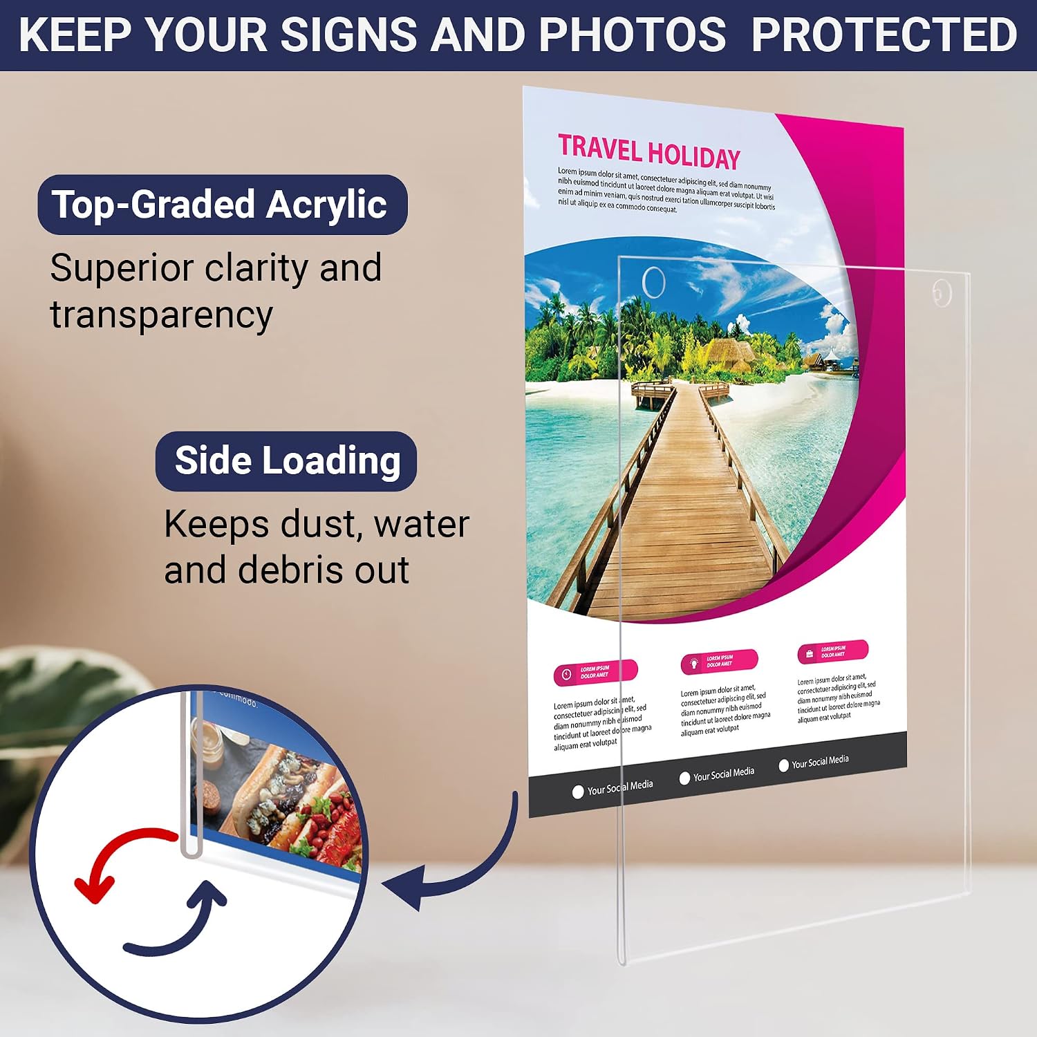 Acrylic Sign Holder 8.5 x 11 - Clear Frame Paper Holder with Multiple Mounting Options Included, Wall Mount Frame 8.5x11 inches, Perfect for Home, Office, Store, Restaurant, School and More (6 Pack)