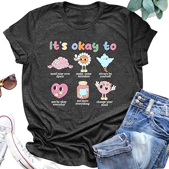 Ithalt Mental Health Shirt for Women Its Okay to Make Some Mistakes Letter Print Tshirt Mental Health Gifts Tops