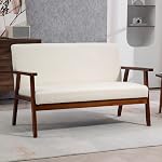 HOMCOM 48" Loveseat Sofa for Bedroom, Modern Love Seats Furniture, Upholstered 2 Seater Couch with Rubber Wood Legs for Living Room, Cream White