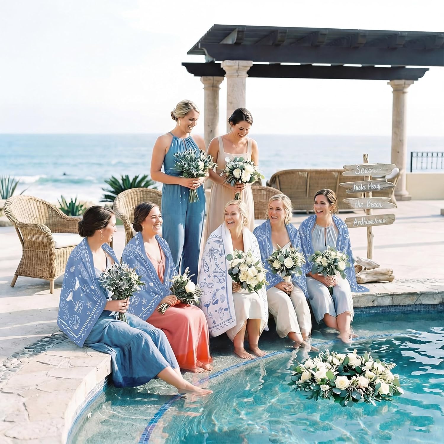 6 Pcs Coastal Bachelorette Beach Towels 28 x 59'' Microfiber Blue Last Toast on The Coast Bachelorette Beach Towels Bride Tribe Bridesmaid Gifts for Summer Wedding Engagement Party Favors