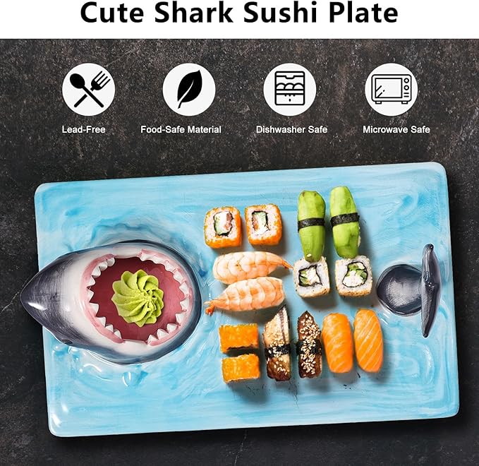 Plato Sushi Tiburón Cerámica Pintado a Mano - Libre de Plomo miniatura 4