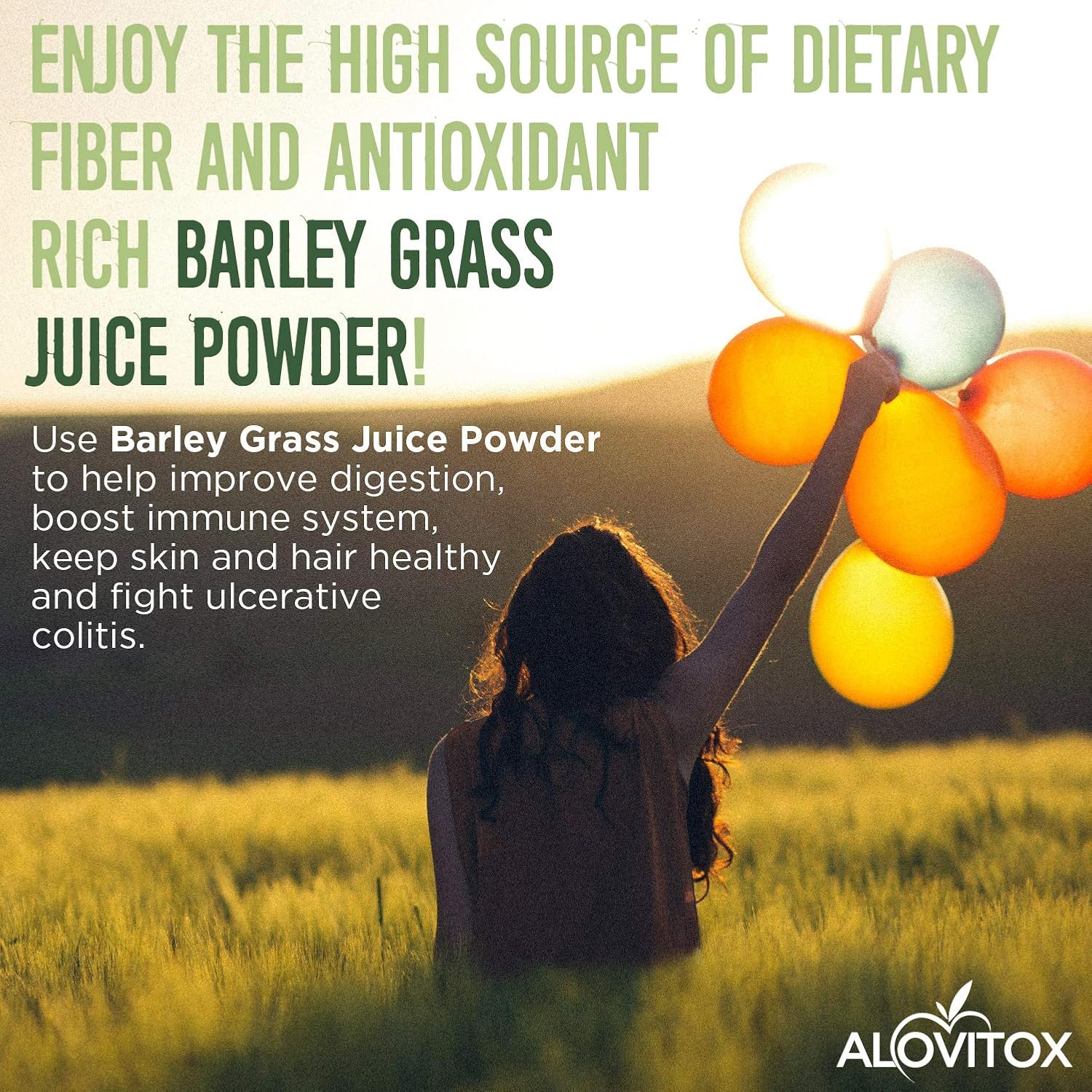 Alovitox Organic Barley Grass Juice Powder 8 Oz, Antioxidant and Immune Boosting, detoxifies and nourishes, All Natural, Gluten-Free, Non-GMO & Organics