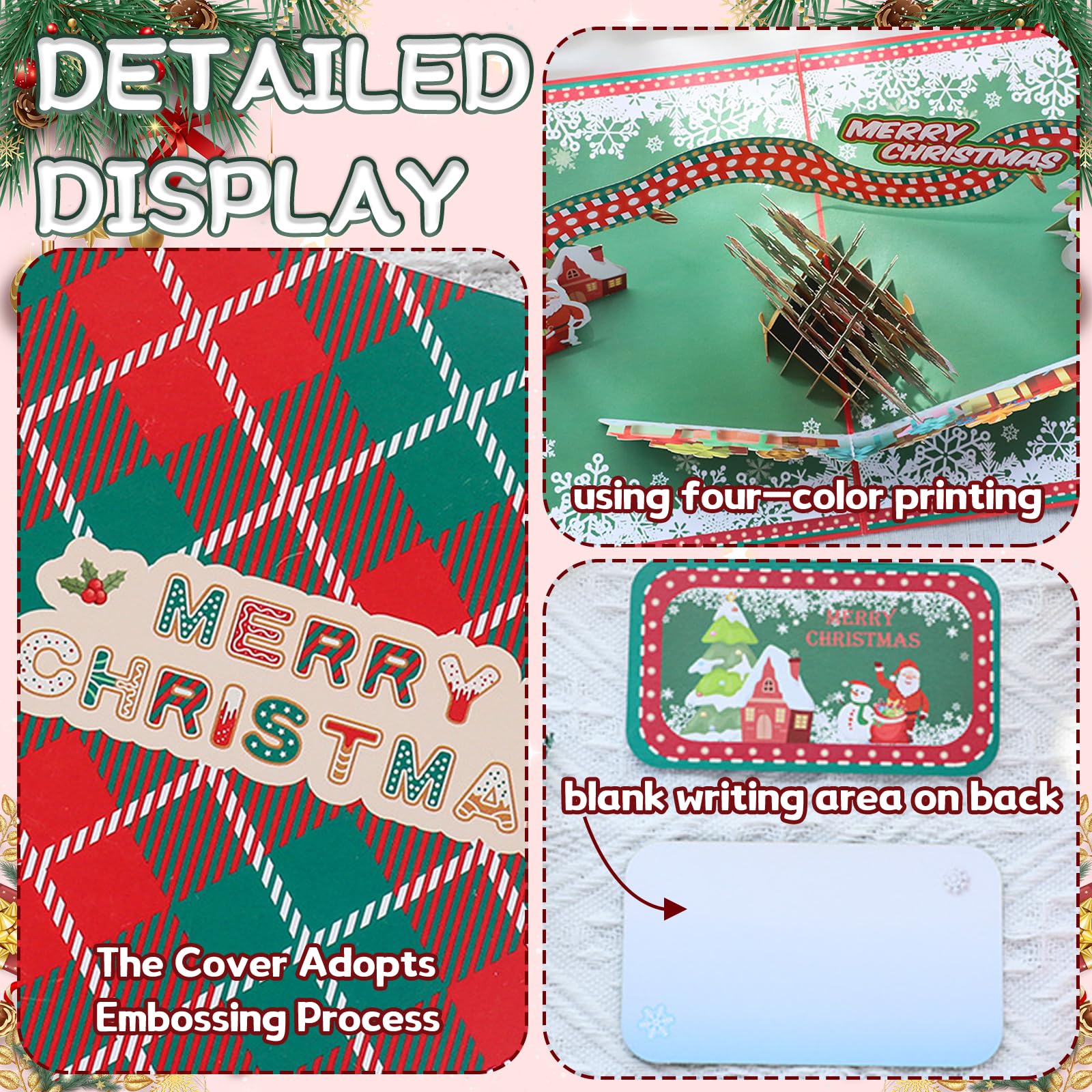 JSTHHTT 2 Pcs 3D Christmas Card, Christmas House 3D Pop Up card, Merry Christmas Greeting Card w Envelope - Image 3