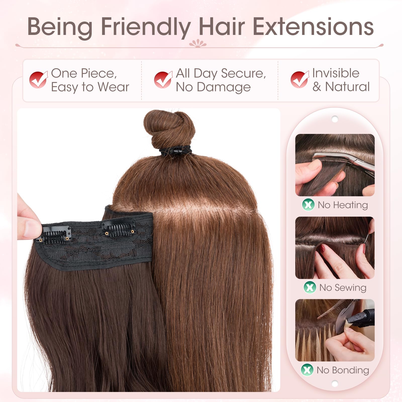 Silk-co One Piece Clip In Hair Extensions Curly 180g Hairpieces 5 Clips Wavy Curly Synthetic 3/4 Half Full Head for Laides and Women 24 Inch(60 cm) Medium Brown - Image 2