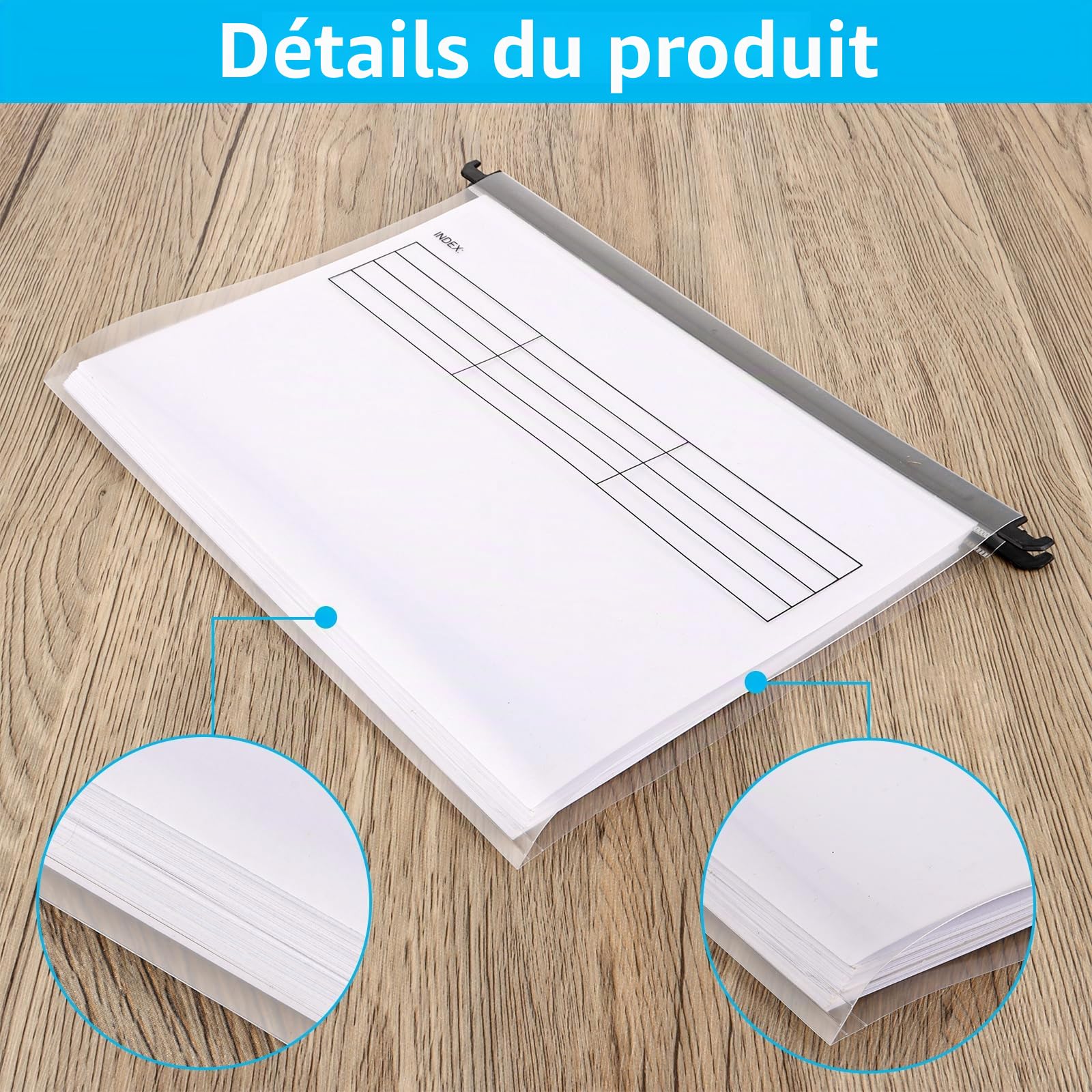 Lot de 20 dossiers suspendus A4 avec onglets et inserts pour cartes, dossiers suspendus transparents A4 pour l'école, le bureau, la bibliothèque, le rangement de documents de bureau